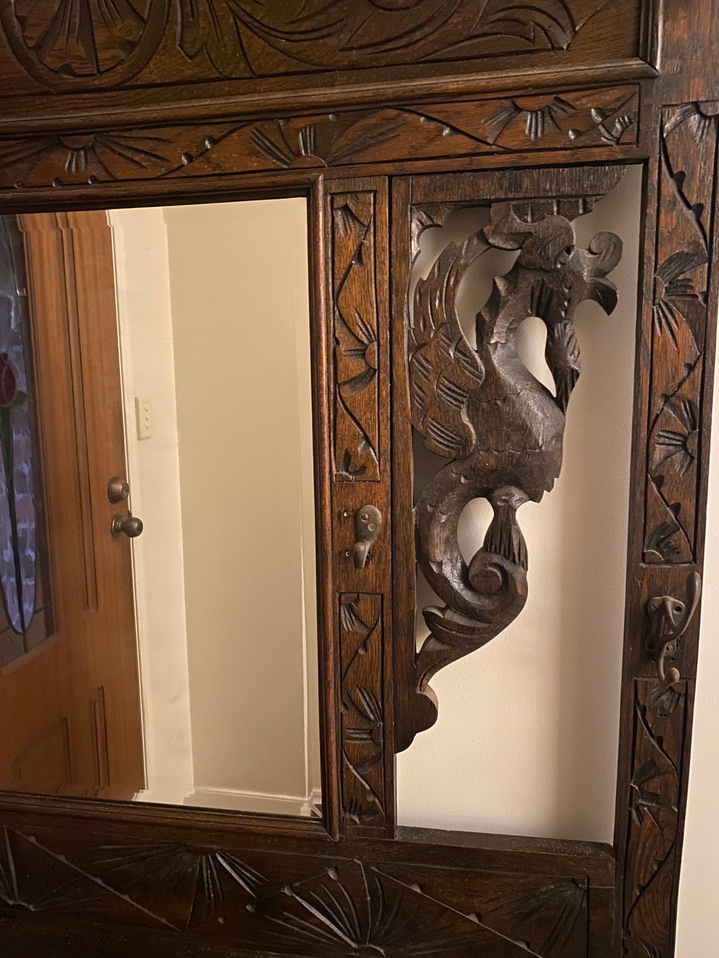 Antique oak carved hall stand