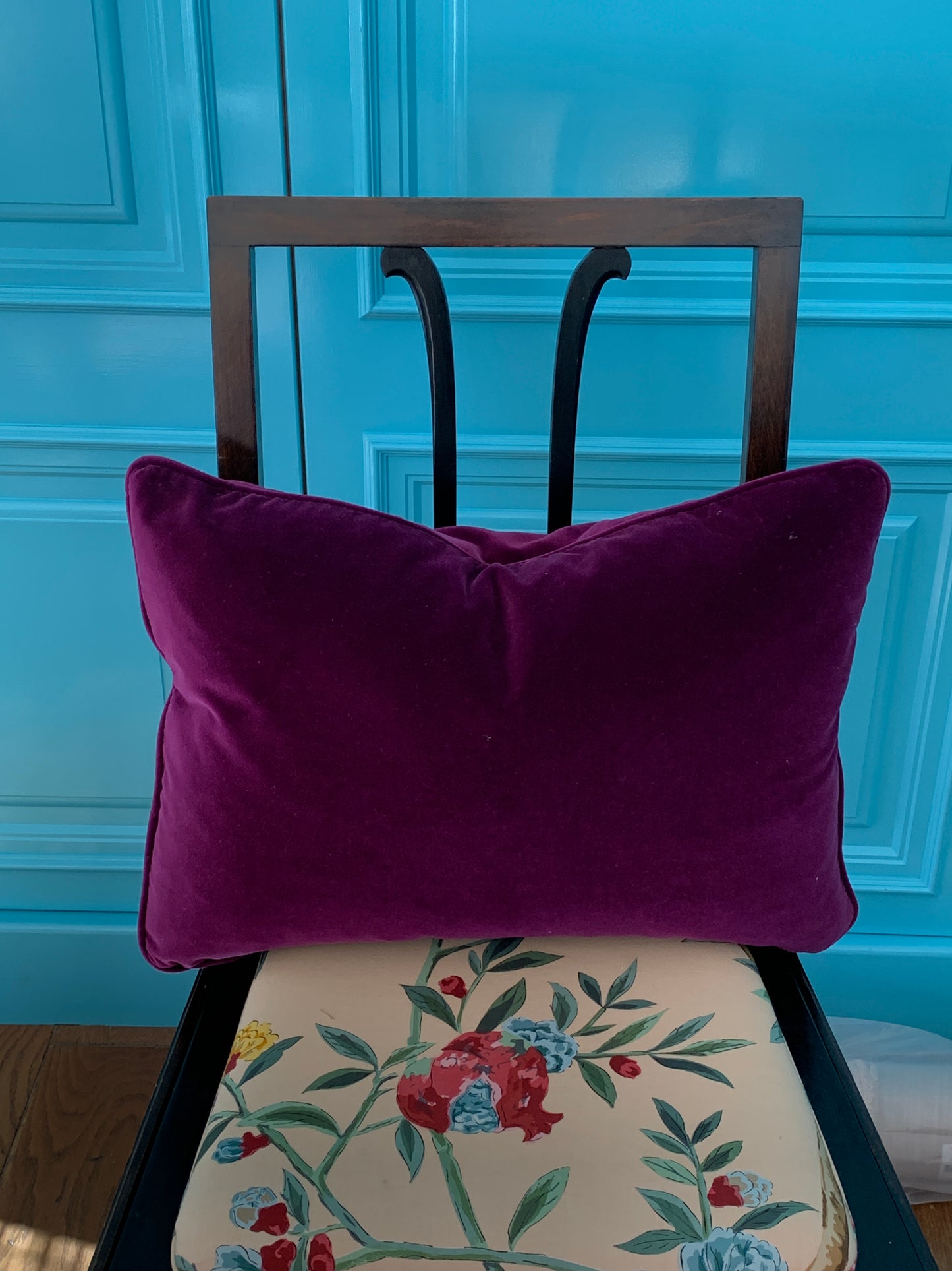Deep purple velvet lumbar cushion