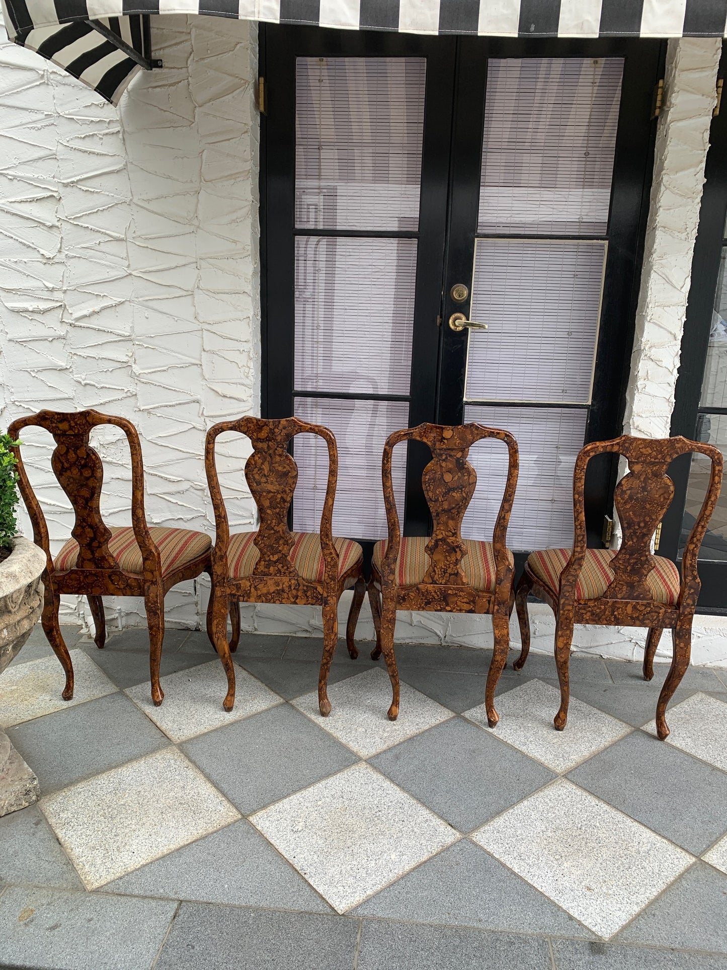 Set of 4 Vintage Faux Burlwood Finish Chairs