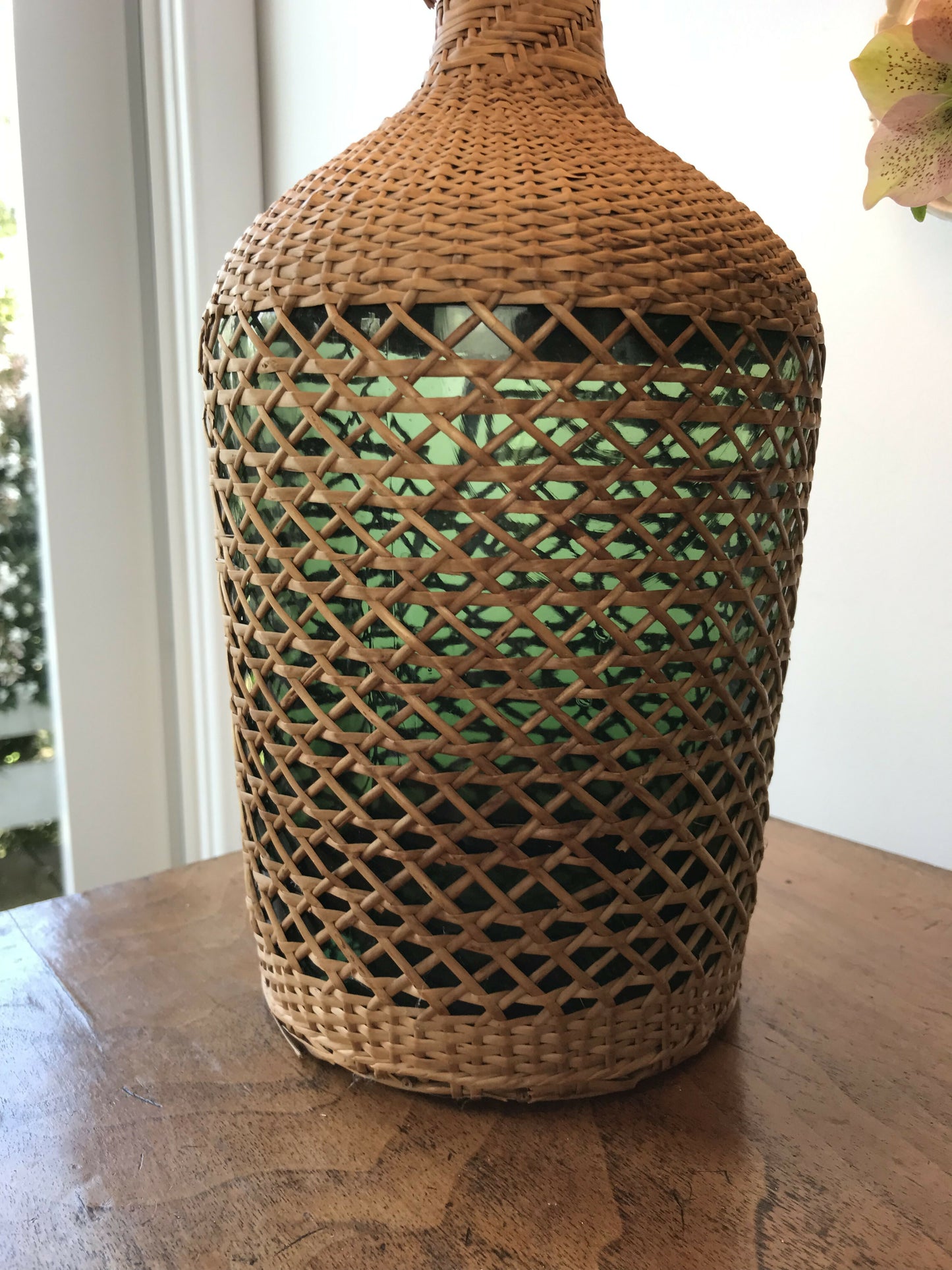 Vintage woven bottle lamp