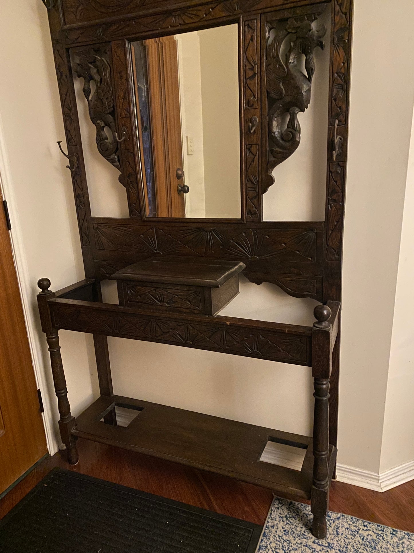 Antique oak carved hall stand
