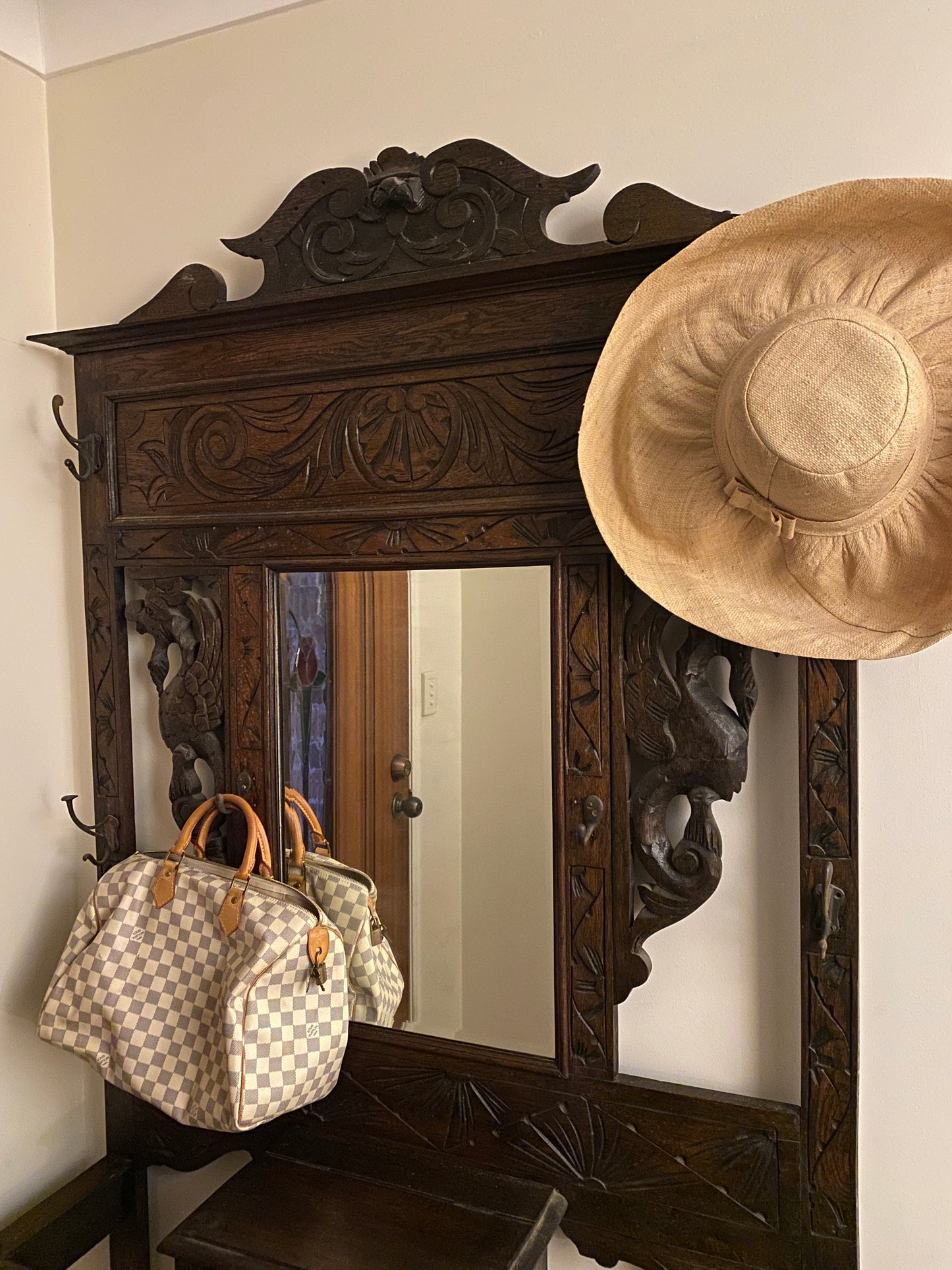 Antique oak carved hall stand