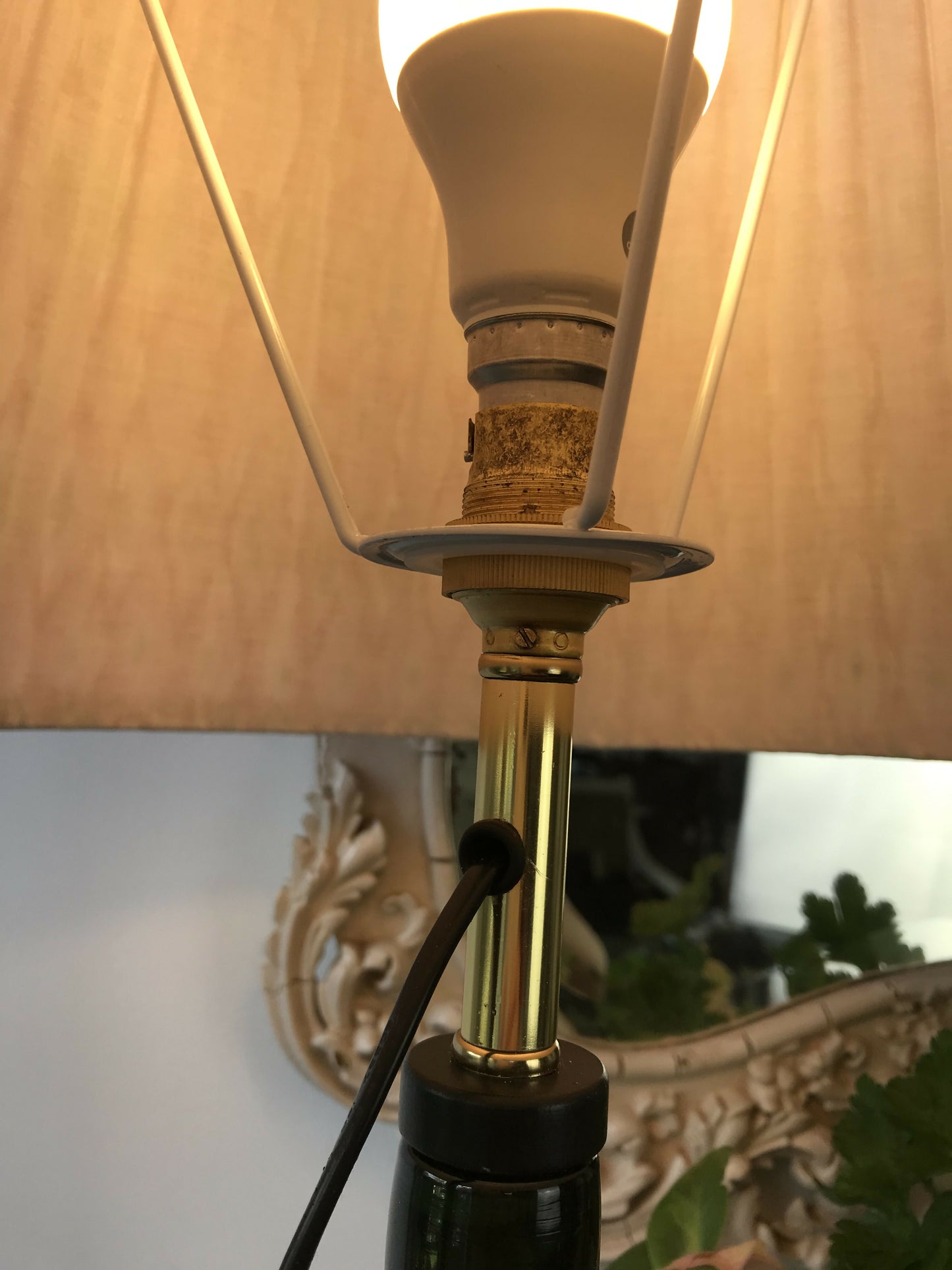 Vintage woven bottle lamp