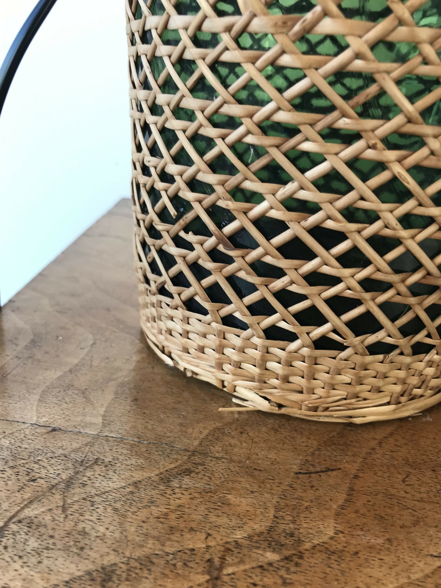 Vintage woven bottle lamp
