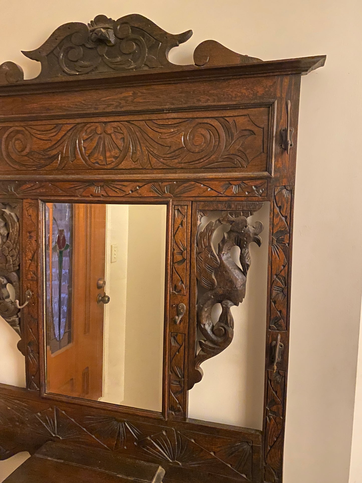 Antique oak carved hall stand