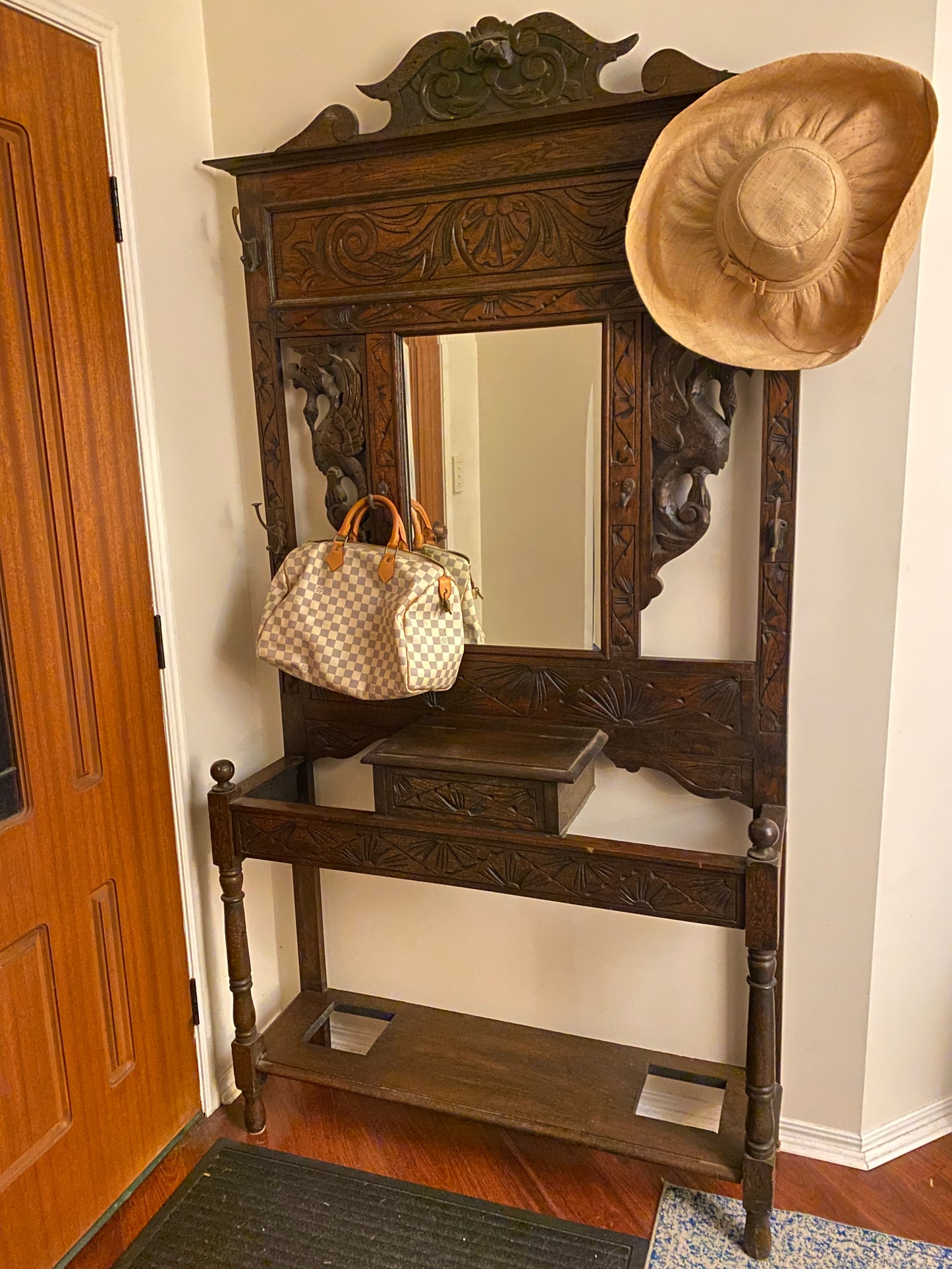 Antique oak carved hall stand