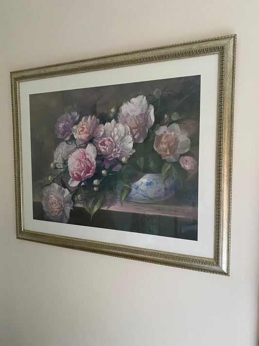 Roses in Blue & White Vase Framed Print