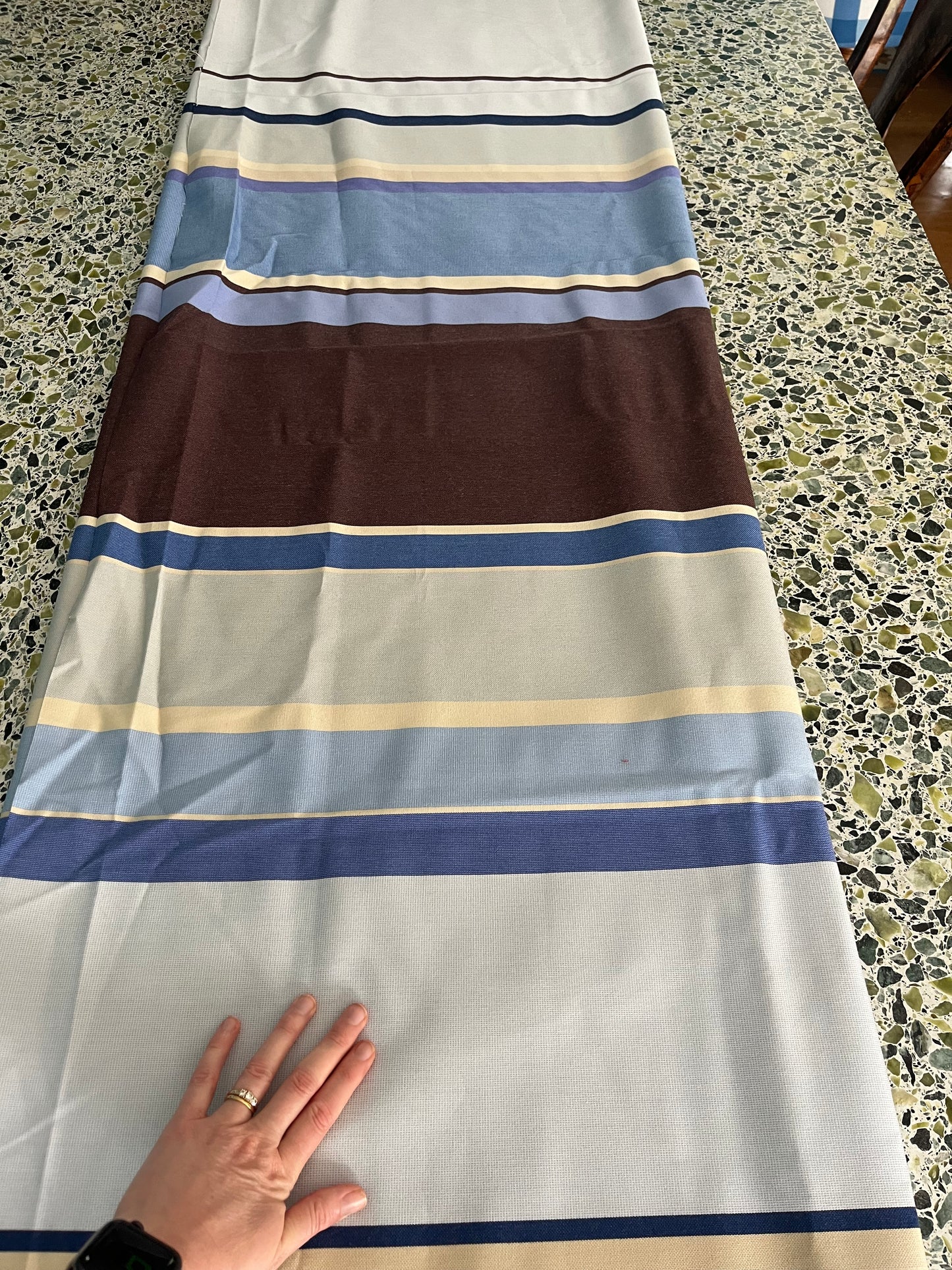 Blue stripe fabric remnant