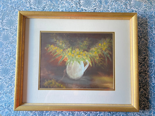 Original Floral Artwork behind Glass