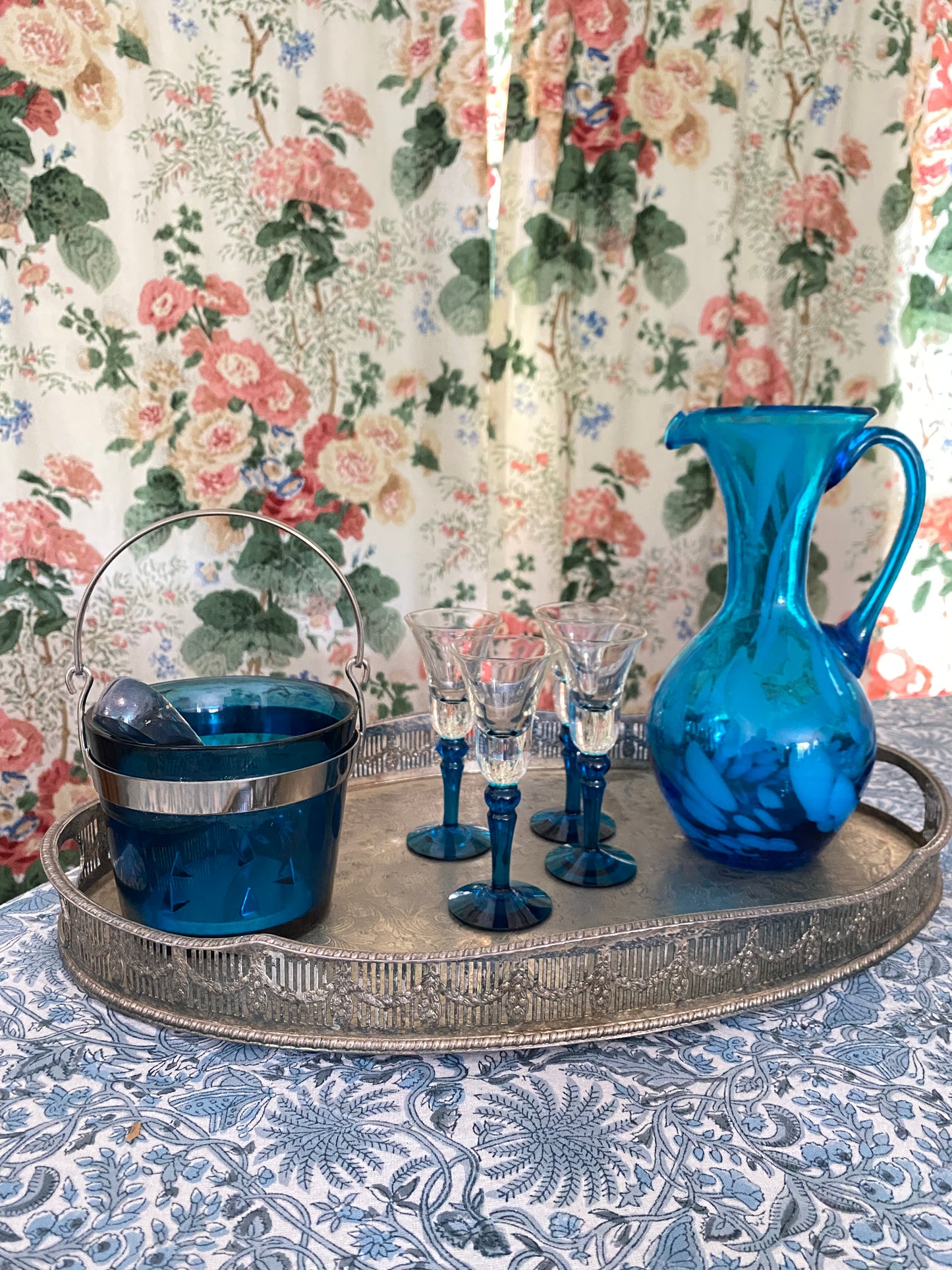 Vintage Blue Swirl Venetian Glass Jug