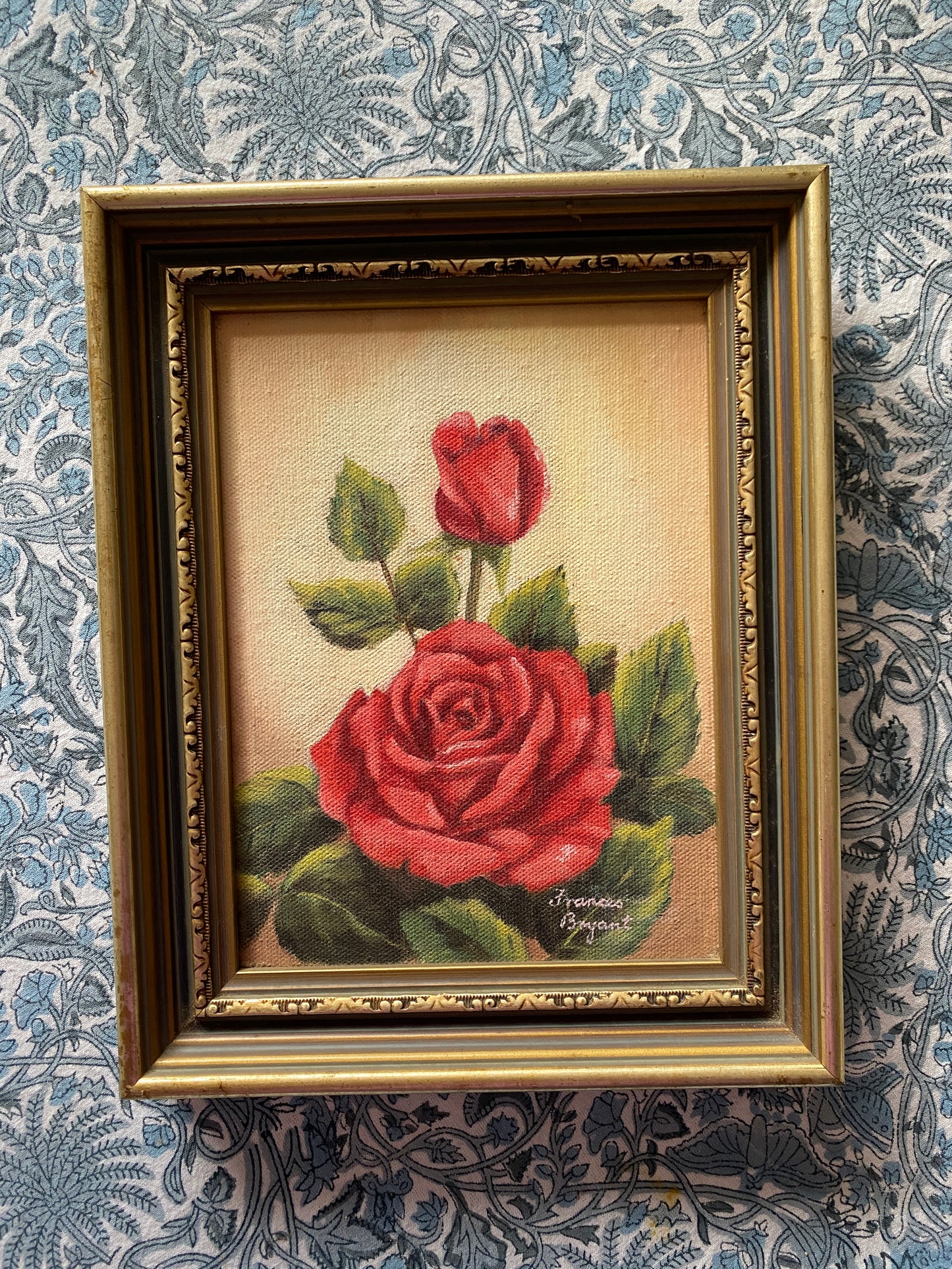 Original Vintage Red Rose Painting