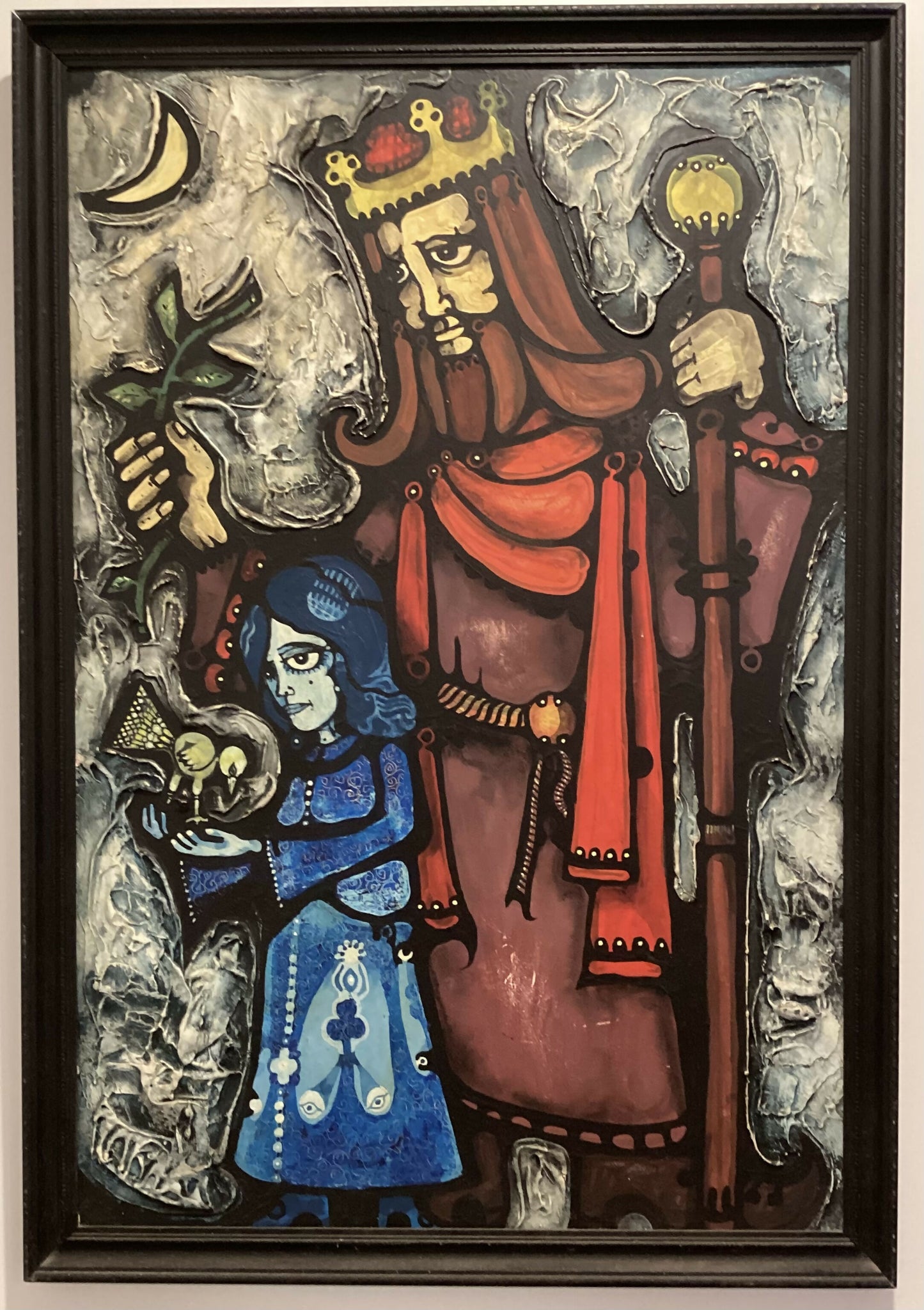 Oil and plaster painting, “The King and Blue Child” 68cm x 98cm
