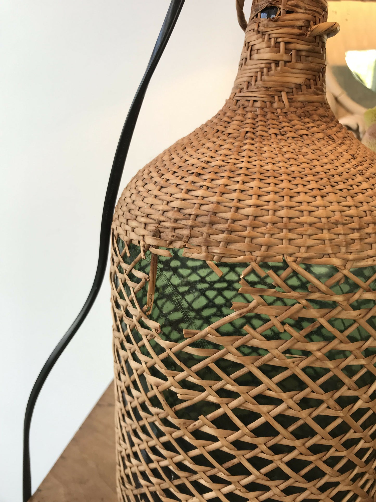 Vintage woven bottle lamp