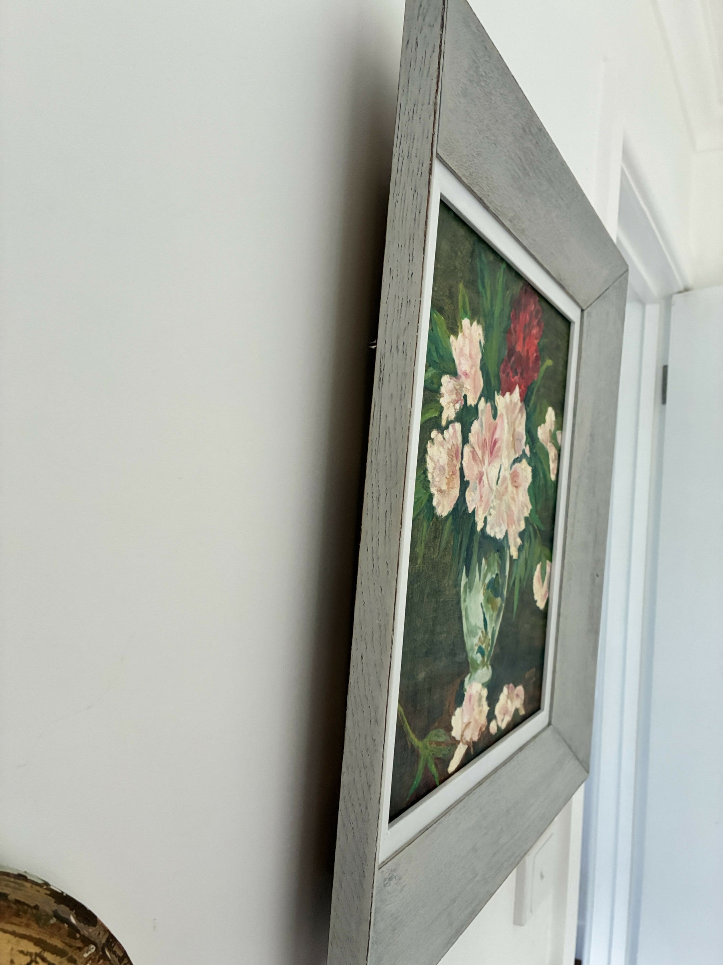 Vase of Peonies in distressed frame