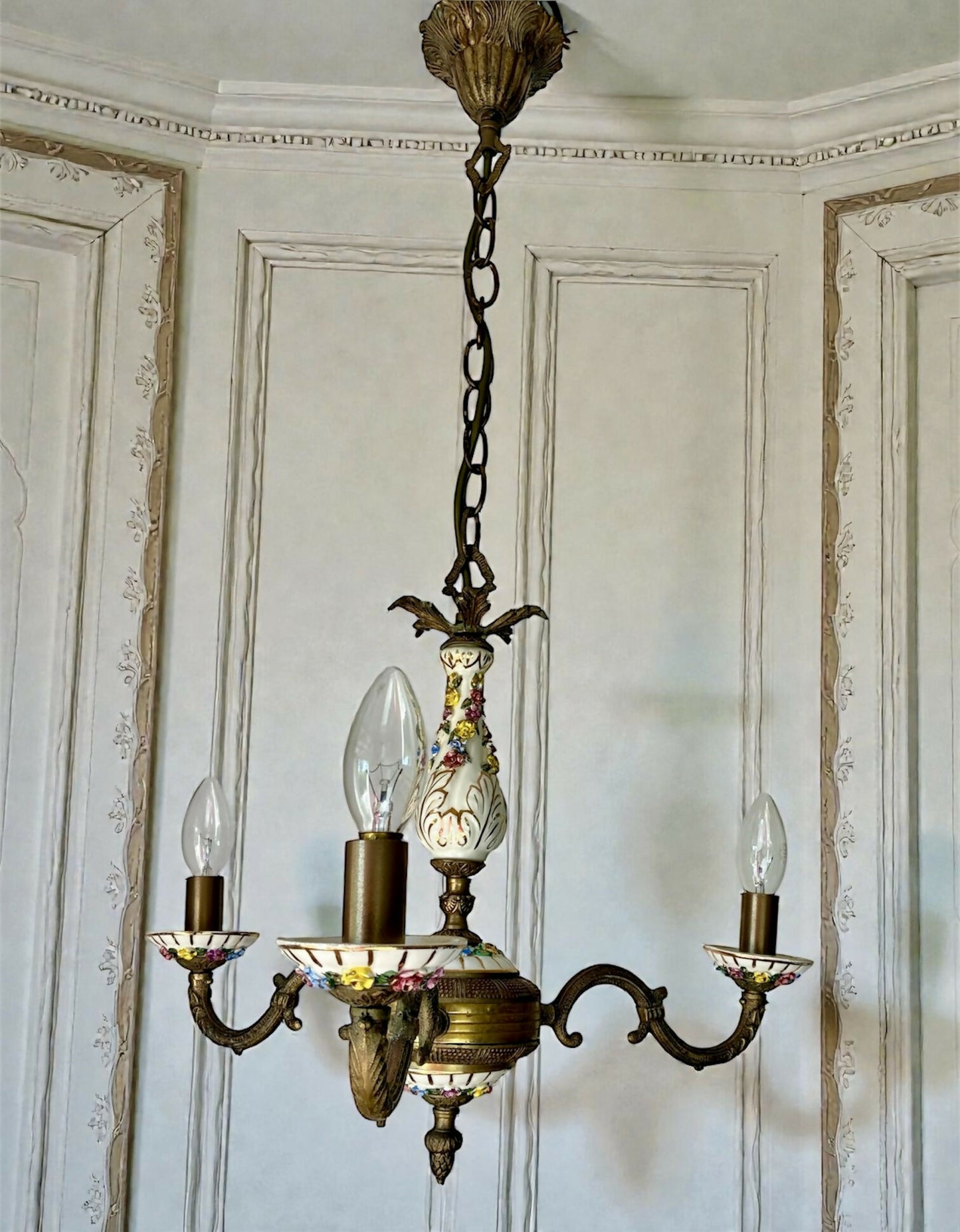 Three arm Capodimonte Chandelier