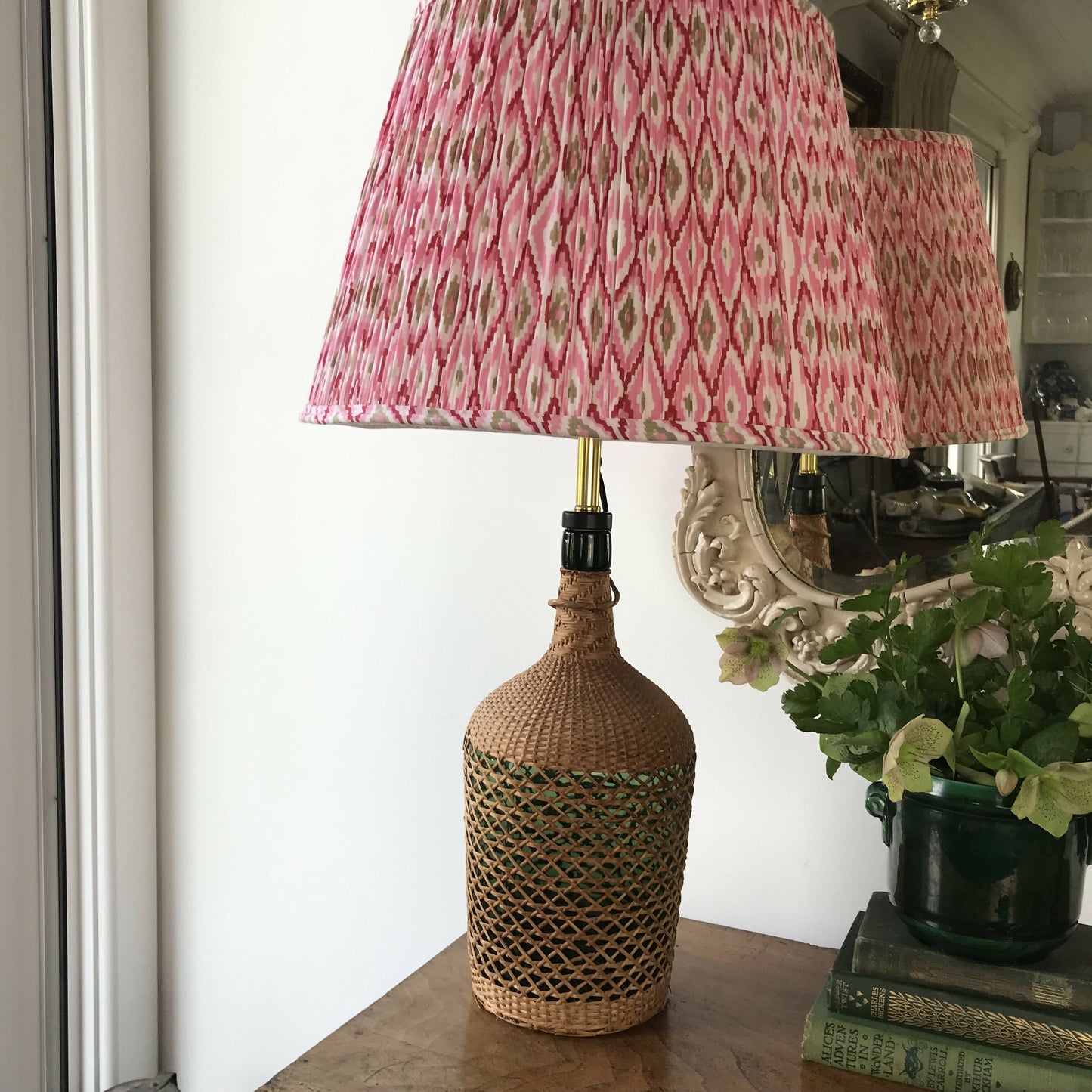 Vintage woven bottle lamp