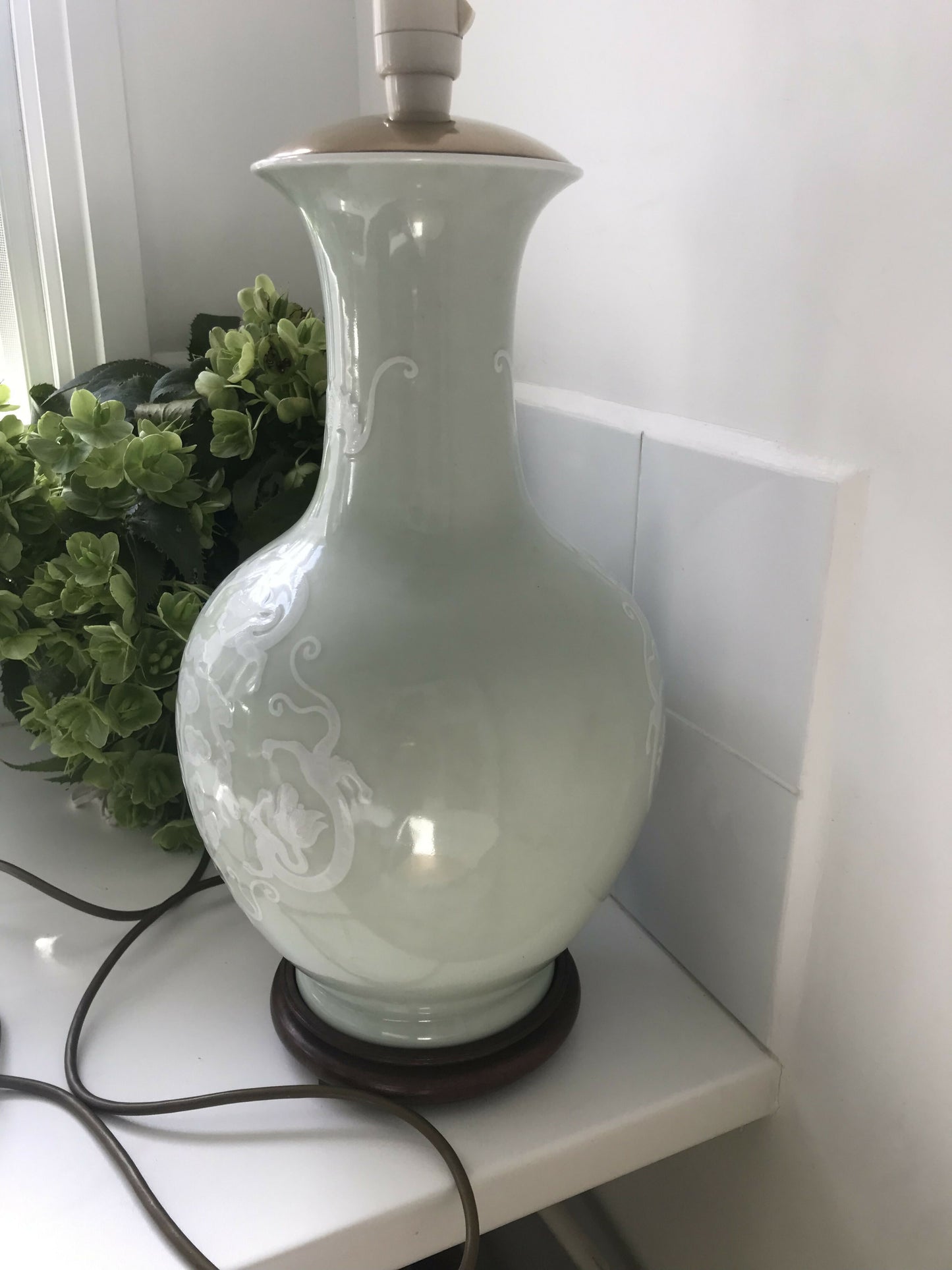 Large Celadon Lamp, Schumacher Shade