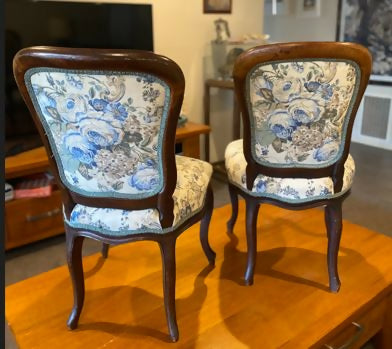 Back of antique pair of chairs