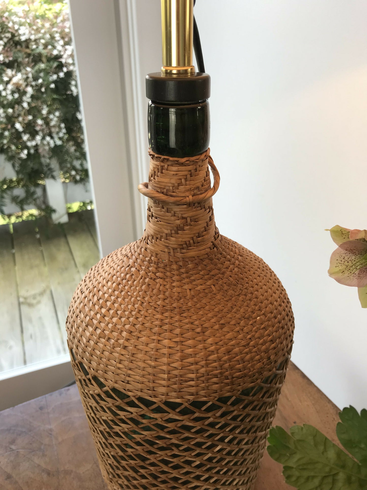 Vintage woven bottle lamp