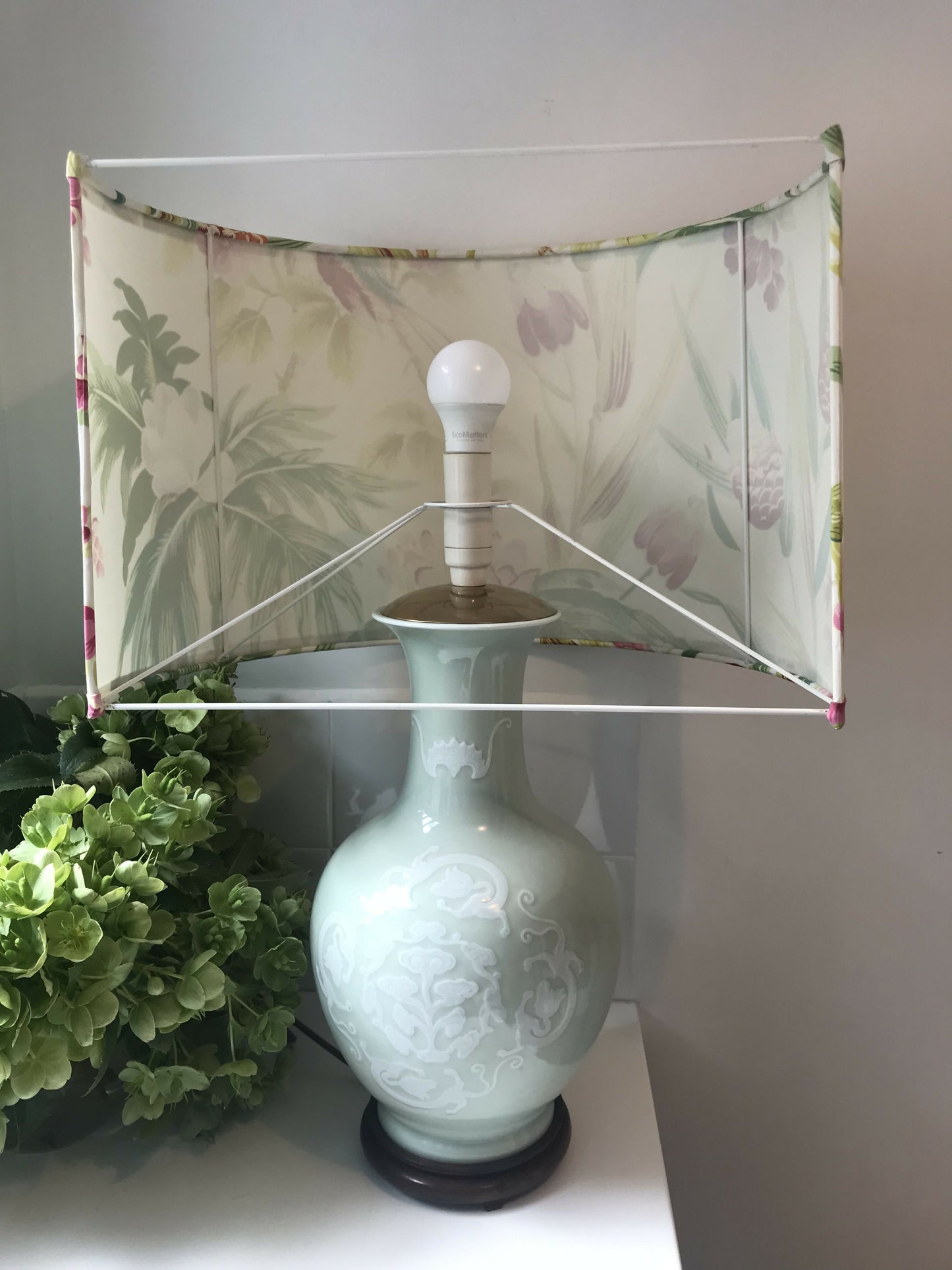 Large Celadon Lamp, Schumacher Shade