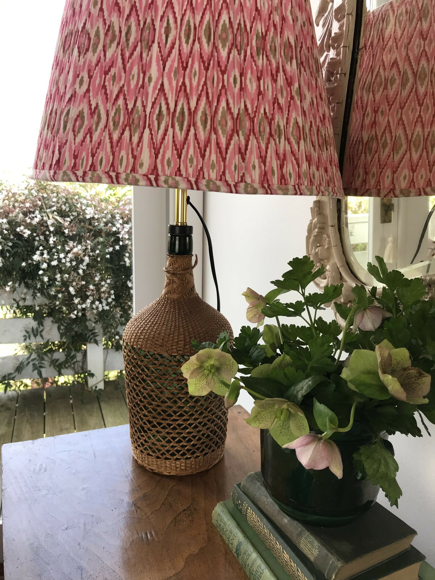 Vintage woven bottle lamp