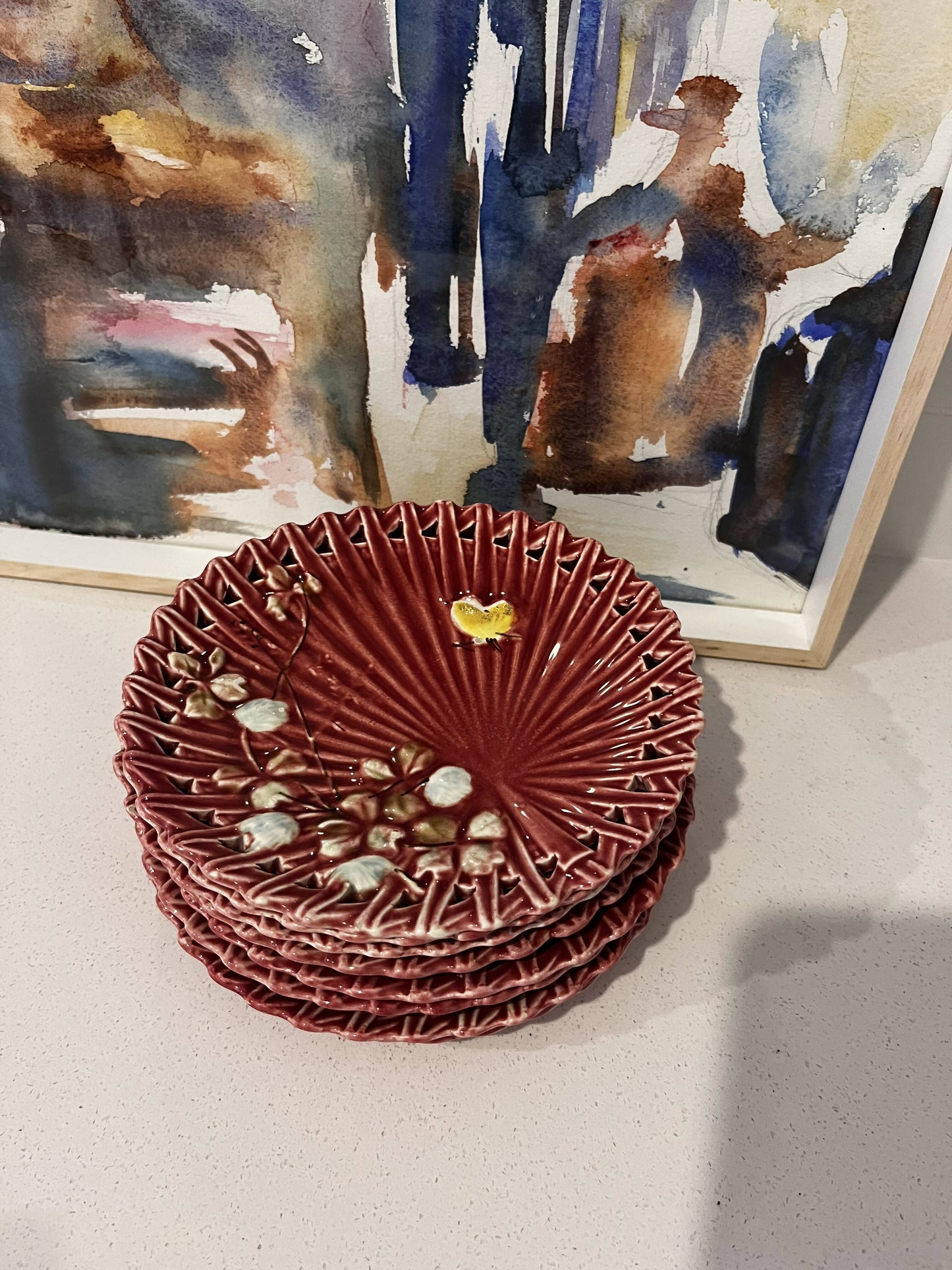 Vintage Majolica lattice edged plate set