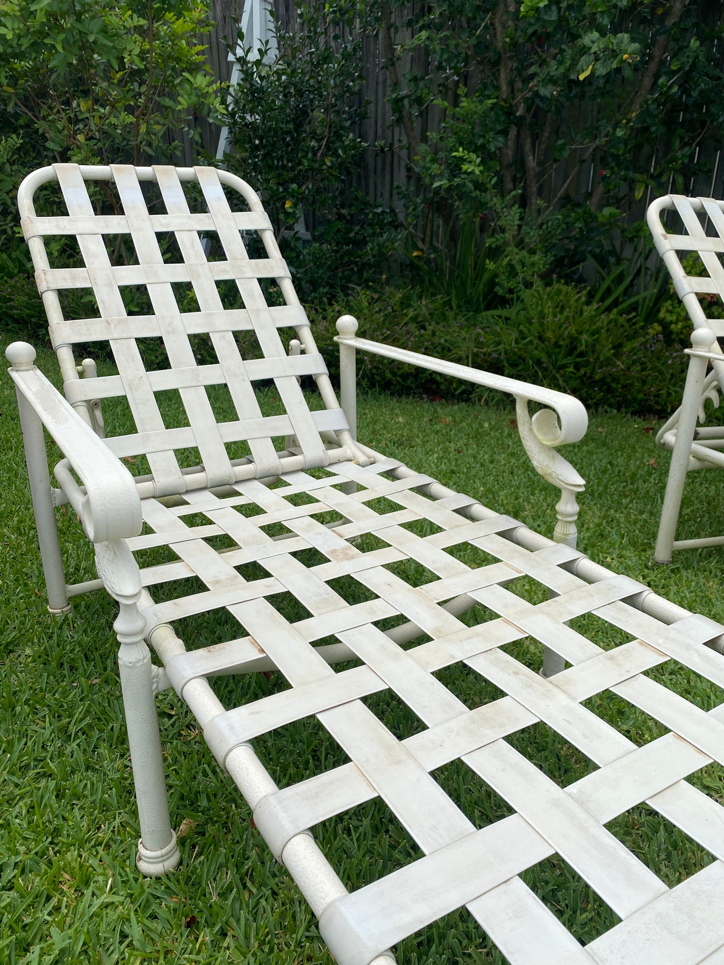 Pair vintage metal pool loungers