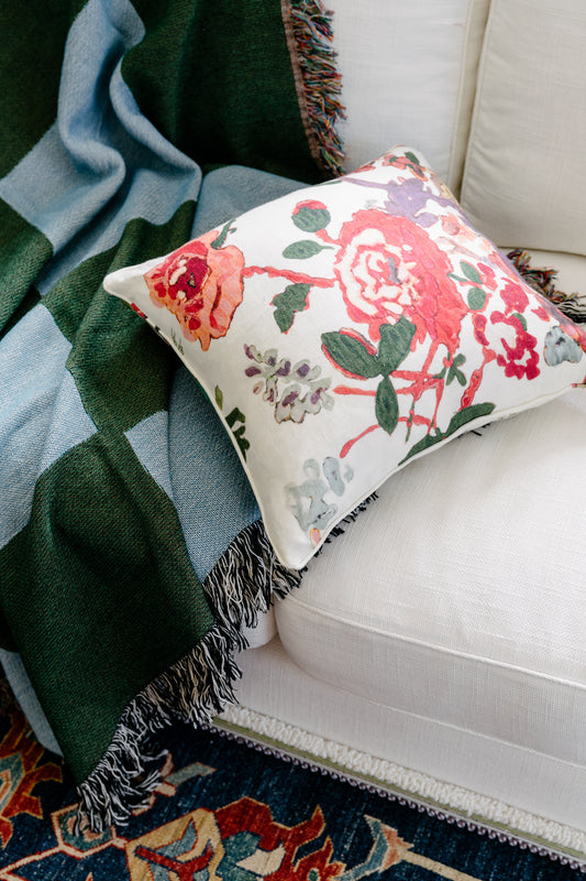 Watercolour floral linen cushion