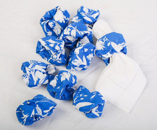 Blue and White Napkin Scrunchies Set of 10