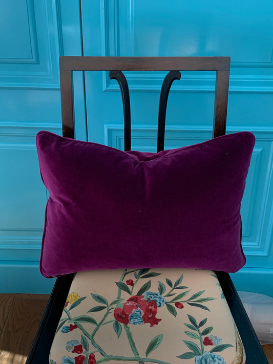 Deep purple velvet lumbar cushion