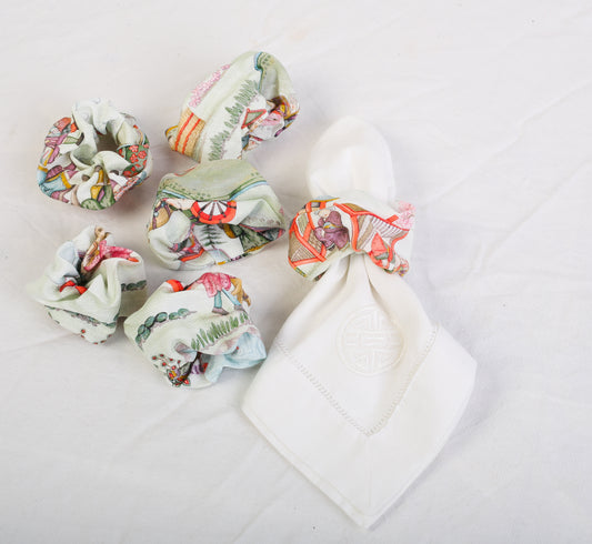 Chinoiserie Napkin Scrunchies Set of 6