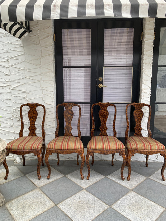 Set of 4 Vintage Faux Burlwood Finish Chairs