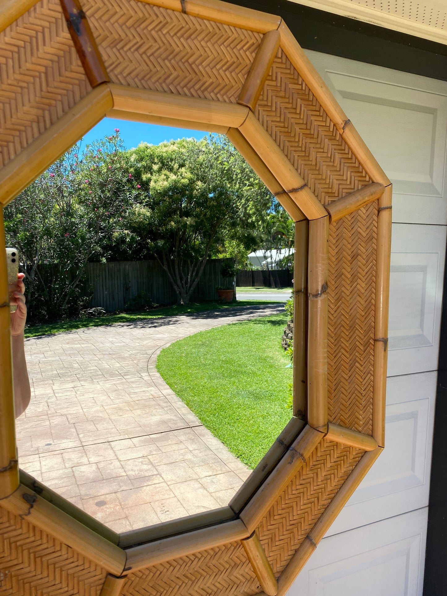 Octagonal bamboo & cane mirror