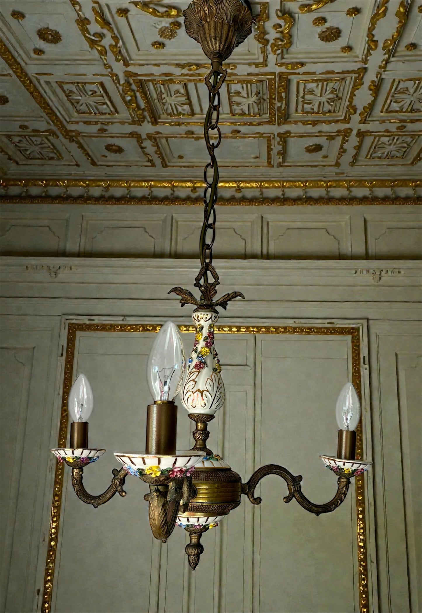 Three arm Capodimonte Chandelier