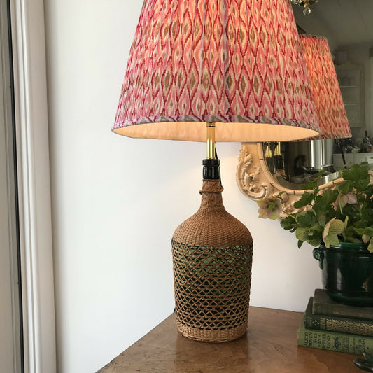 Vintage woven bottle lamp