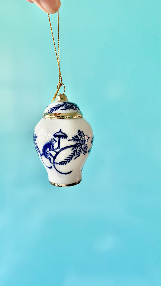 Chinoiserie Monkey Ginger Jar Ornaments - Box of 4