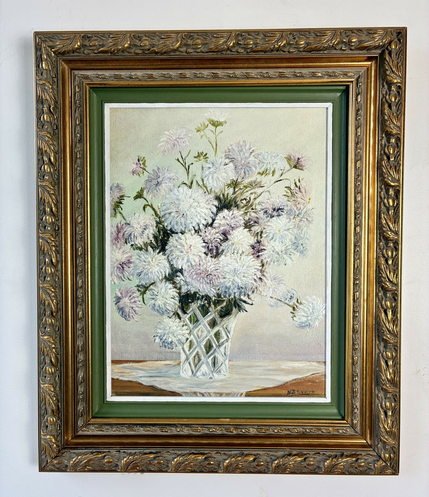 Asters in vintage gilt frame