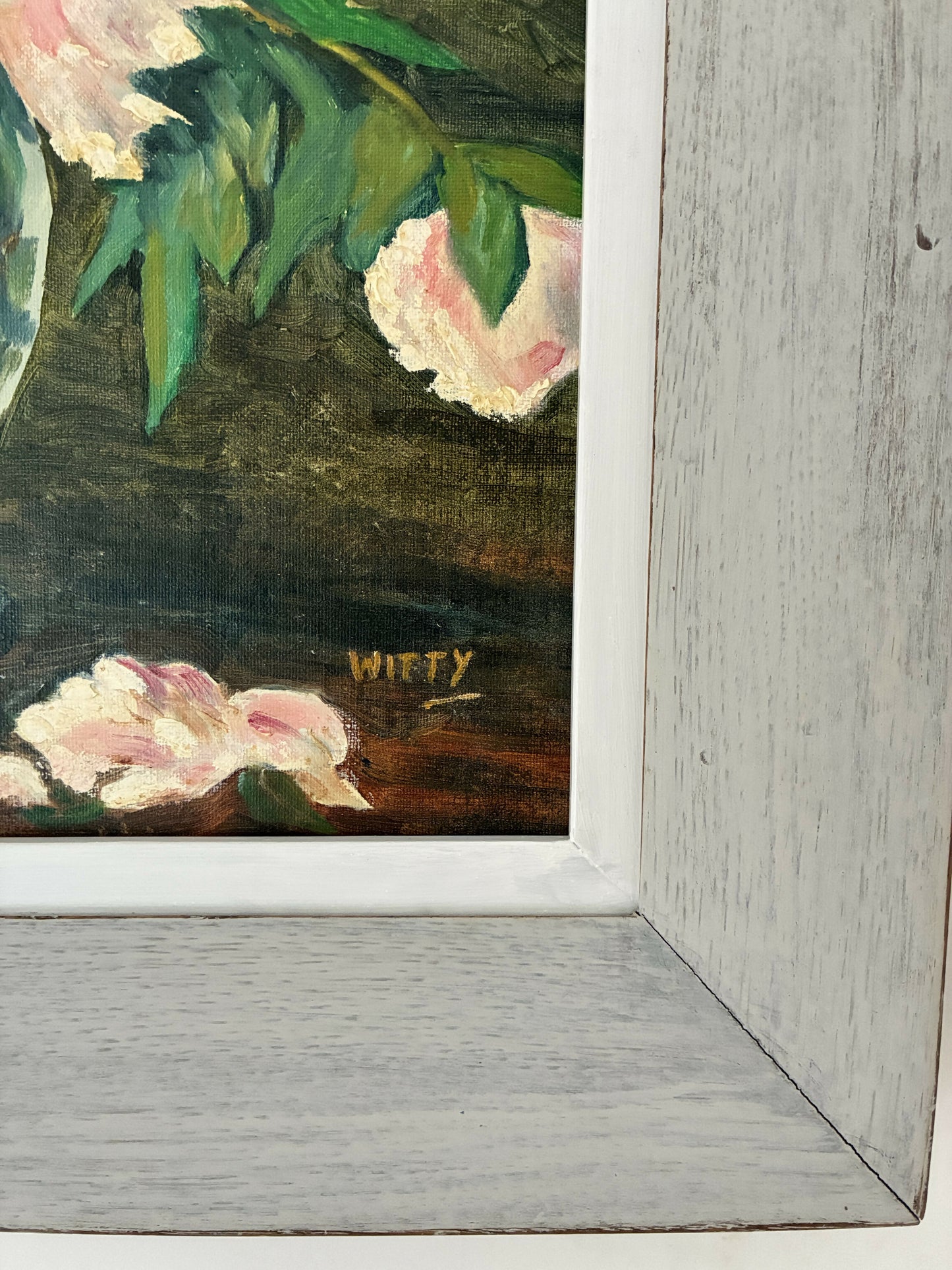 Vase of Peonies in distressed frame
