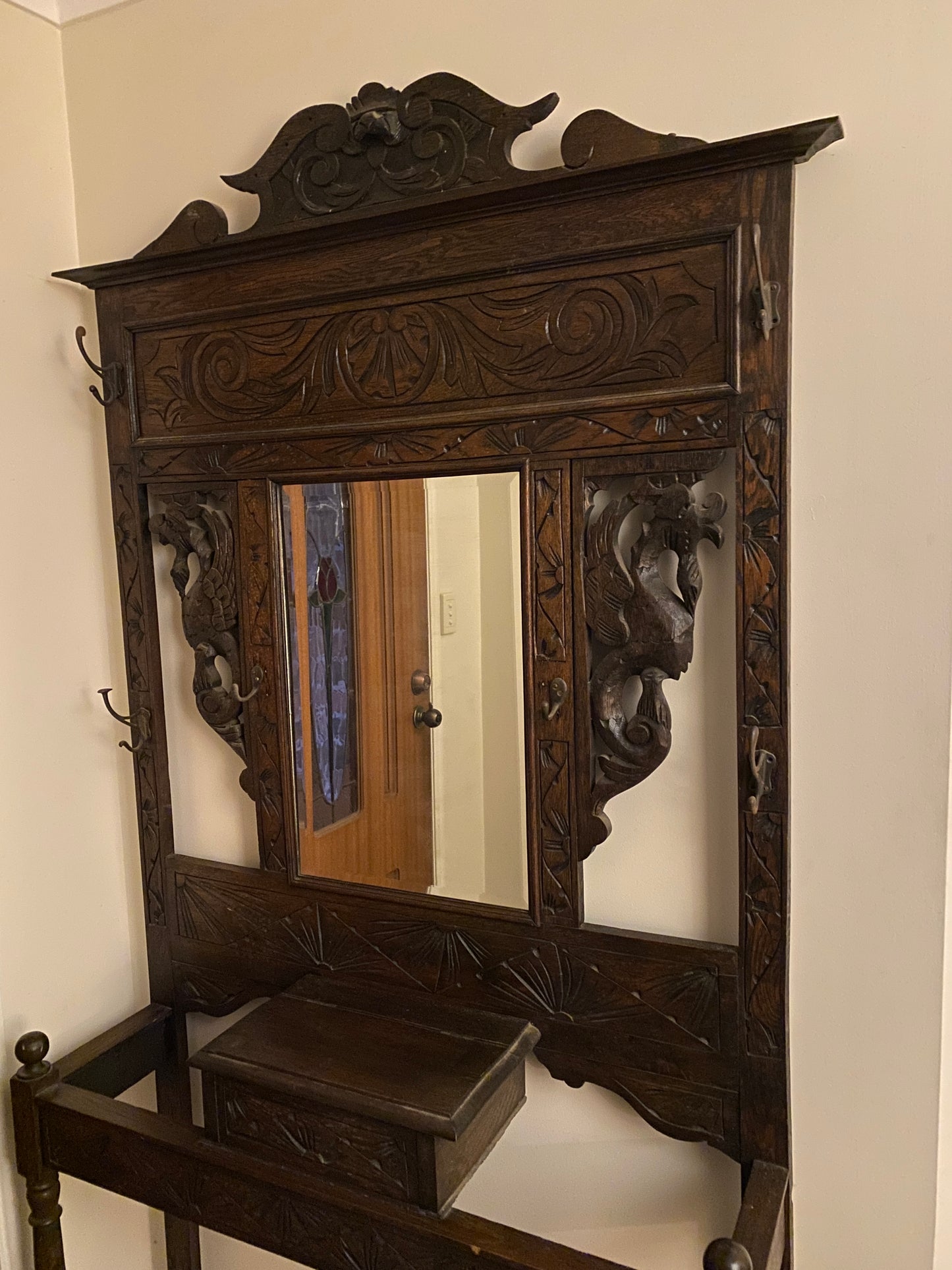 Antique oak carved hall stand