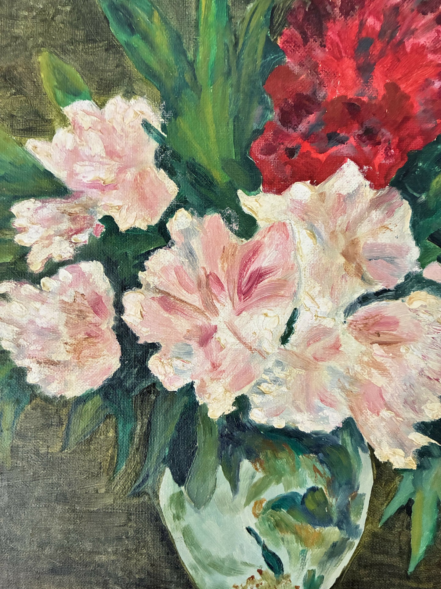 Vase of Peonies in distressed frame