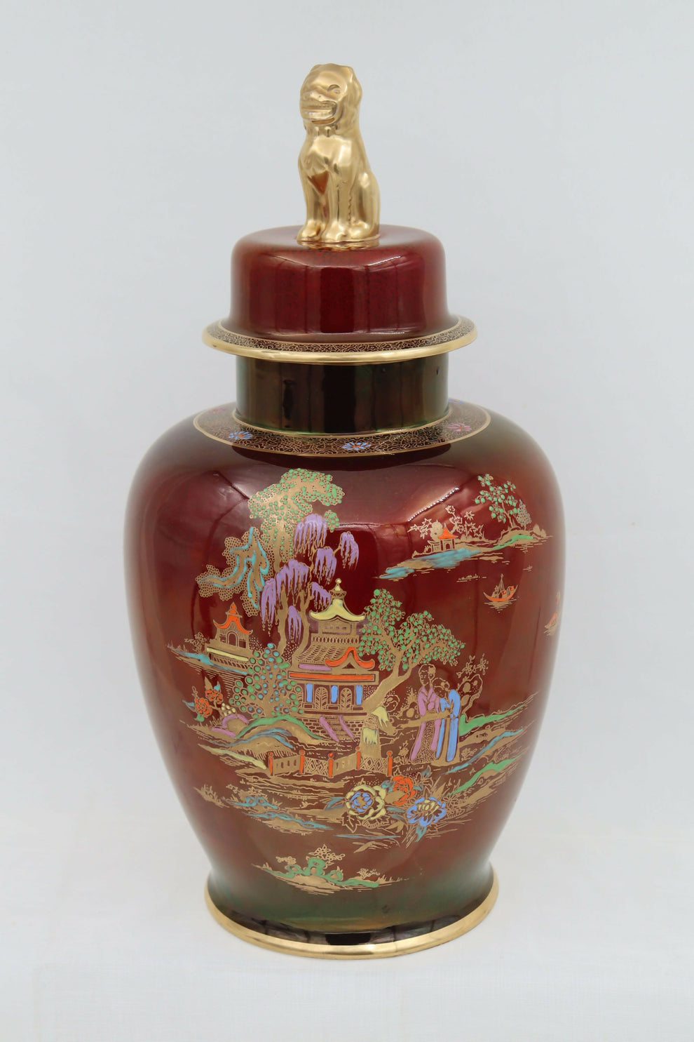 Crown Devon ruby lustre lidded temple jar – Antiquely