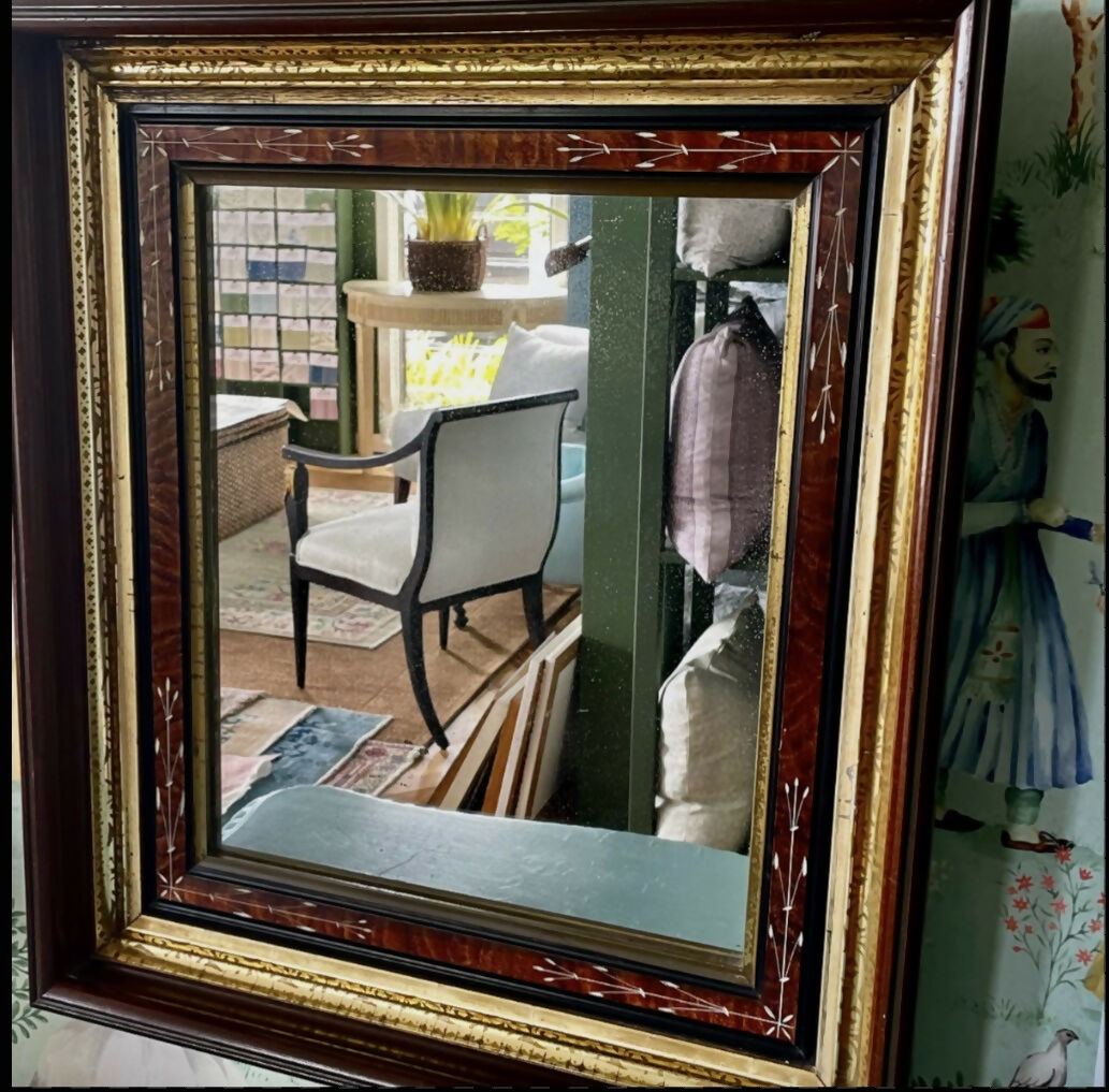 Antique Edwardian Carved Timber and Gilt Mirror