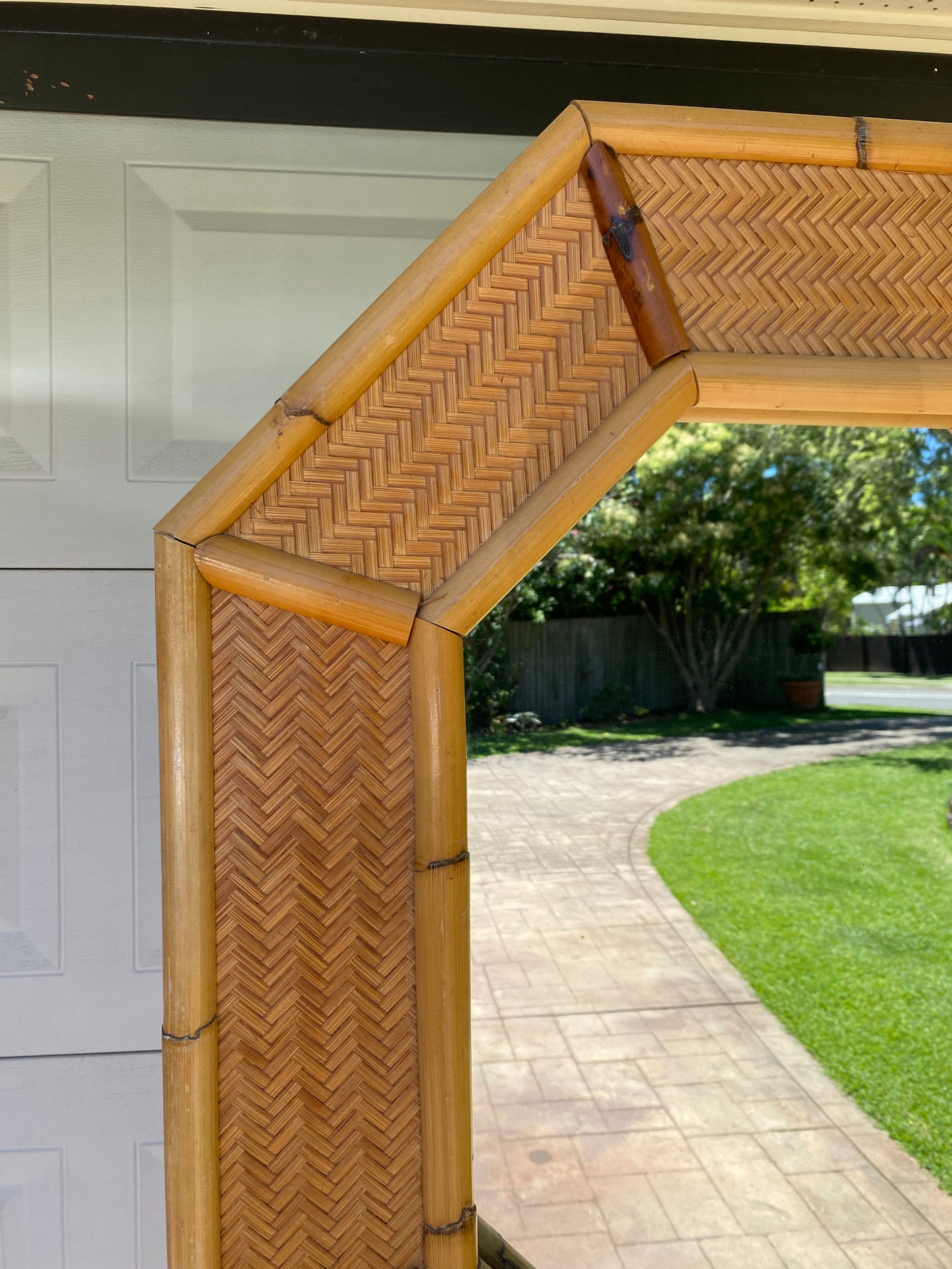 Octagonal bamboo & cane mirror