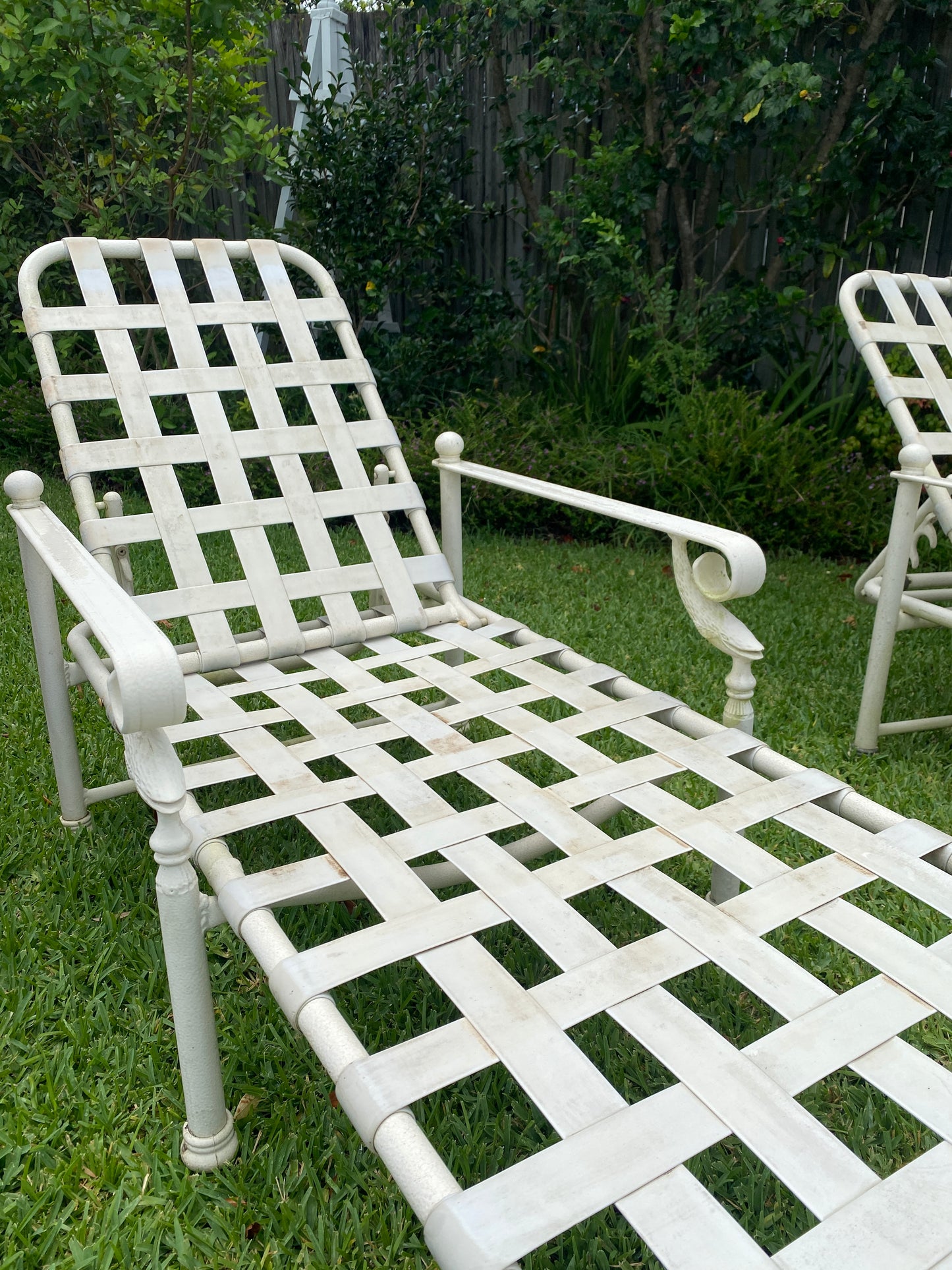 Pair vintage metal pool loungers