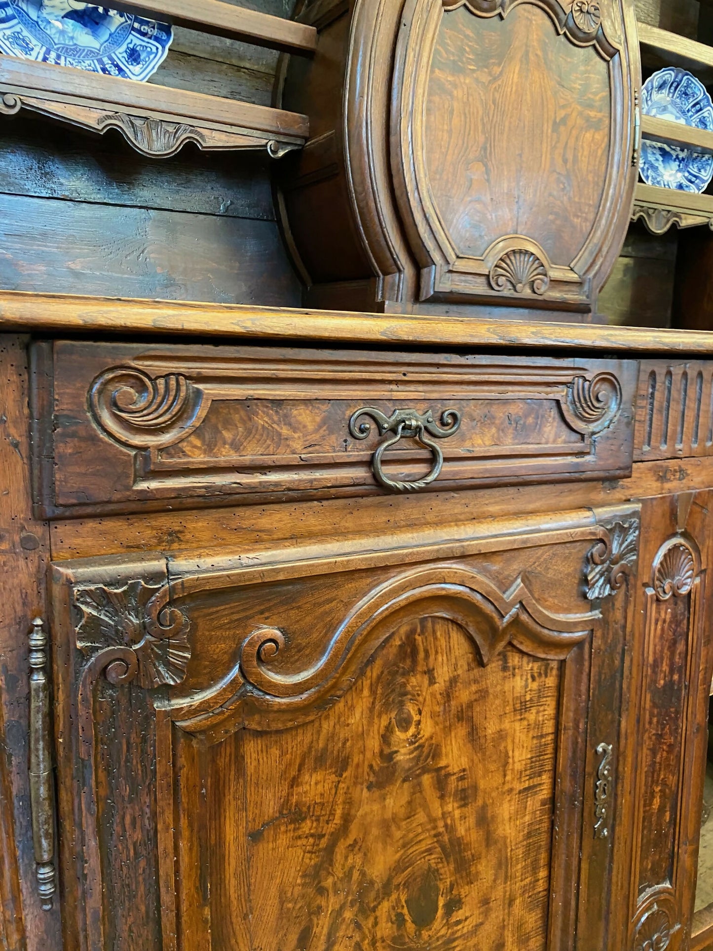 18th Century Walnut and Oak Buffet Vaisellier with Clock