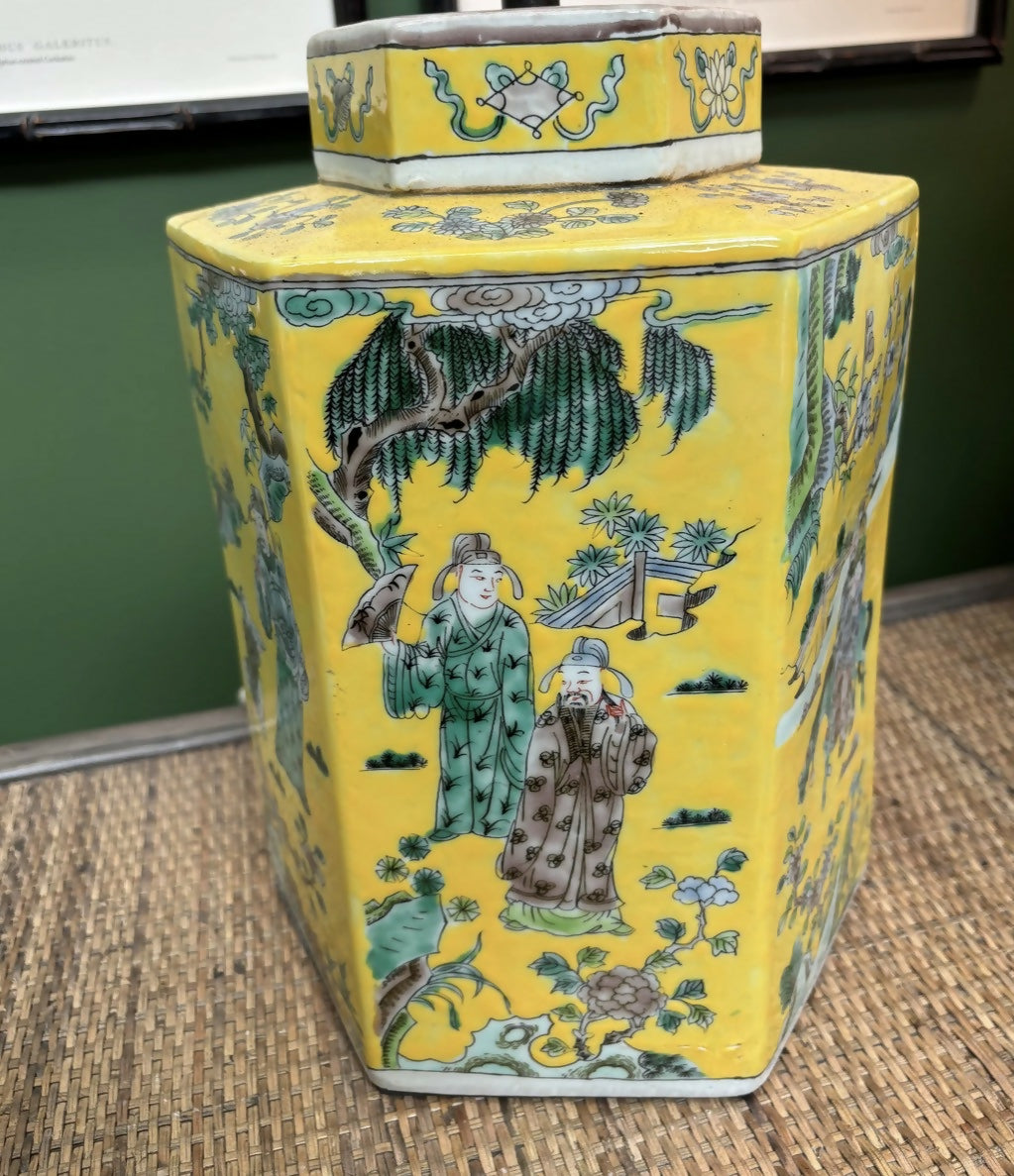 Vintage Yellow Hexagonal Chinoiserie Lamp Base (Pair Available)