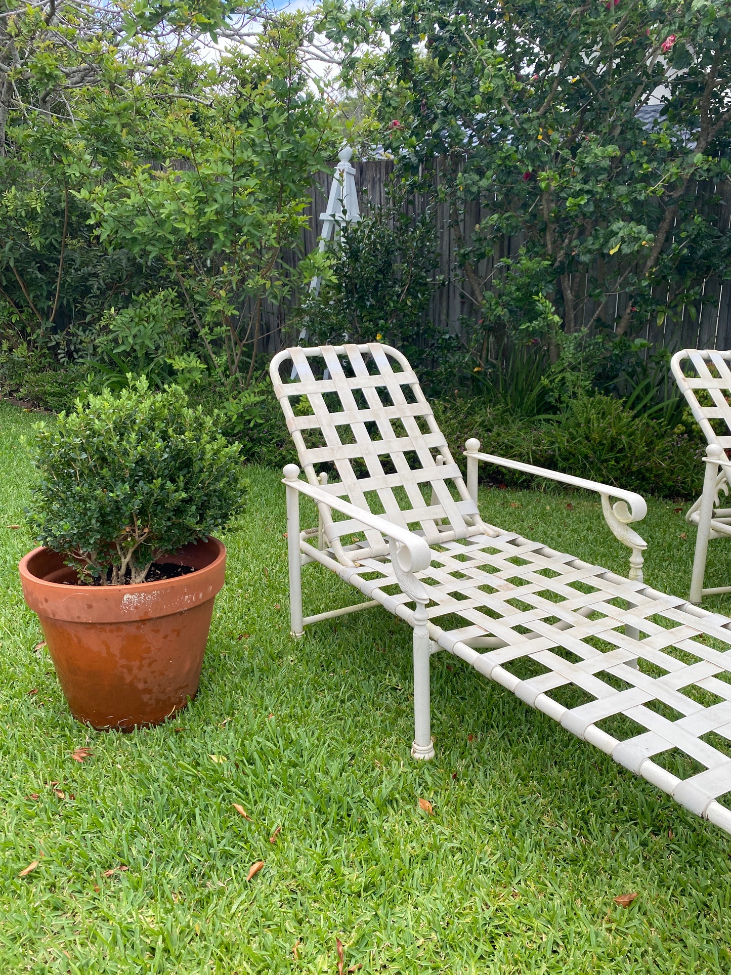 Pair vintage metal pool loungers