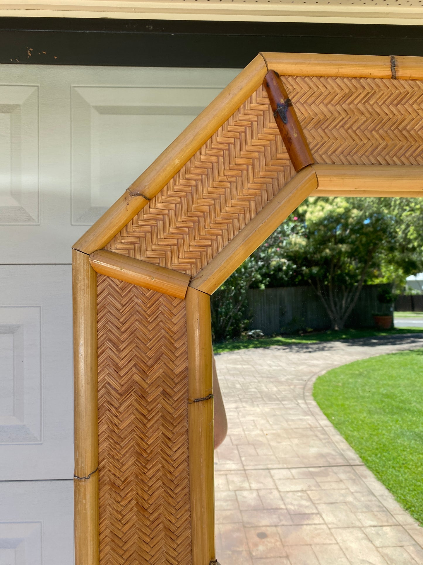 Octagonal bamboo & cane mirror