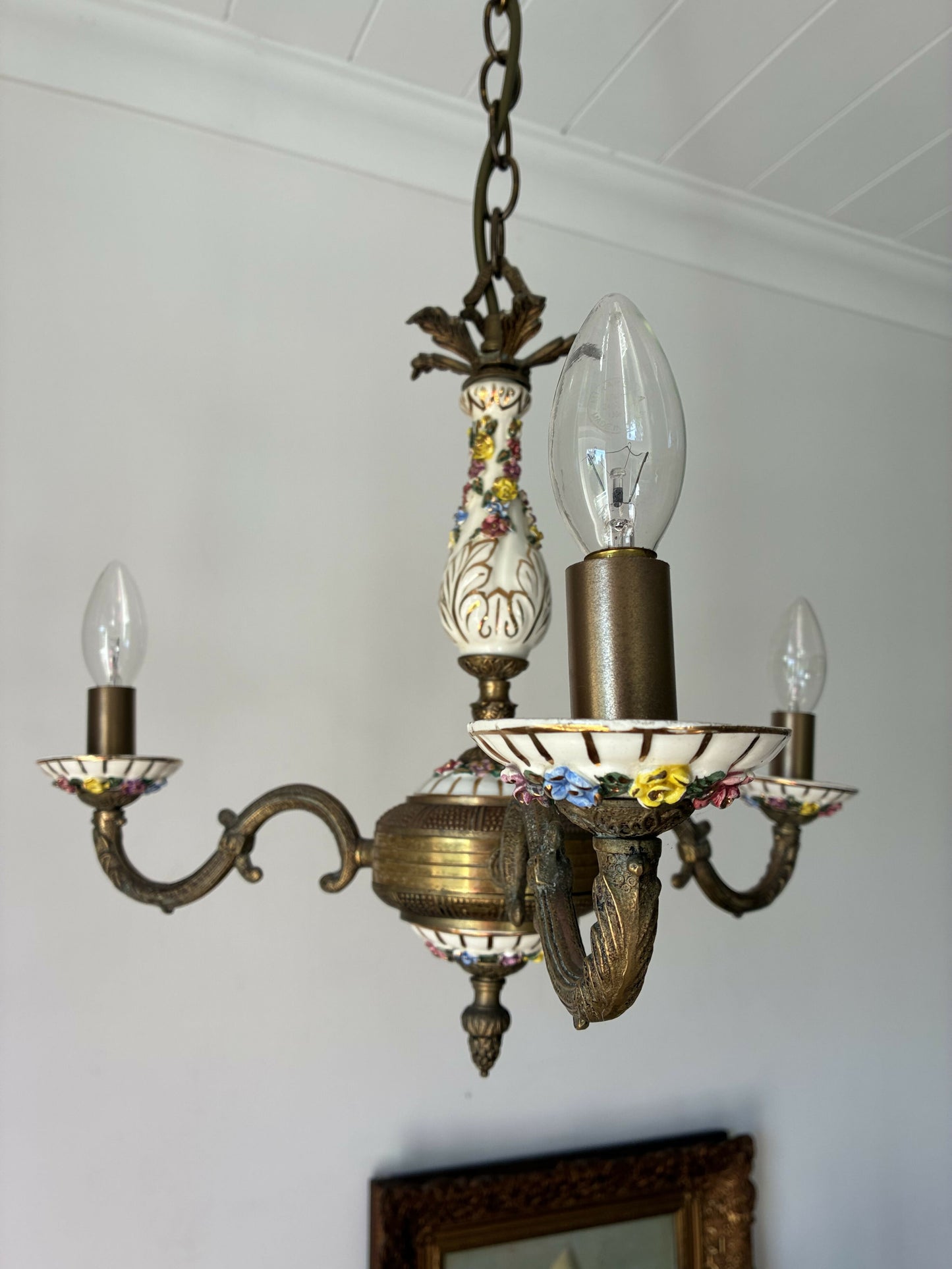 Three arm Capodimonte Chandelier
