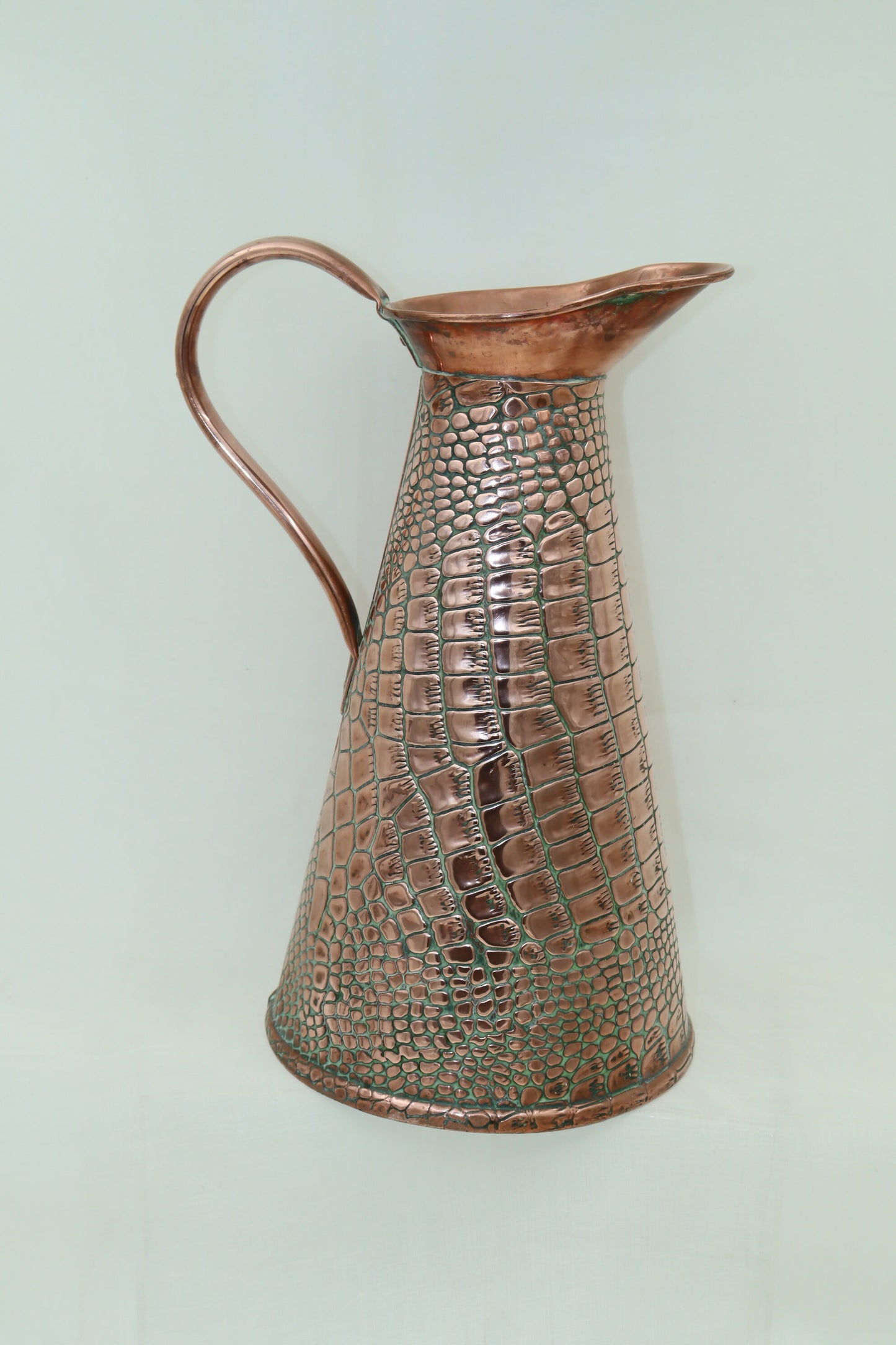 Copper crocodile skin jug by Sankey and Sons